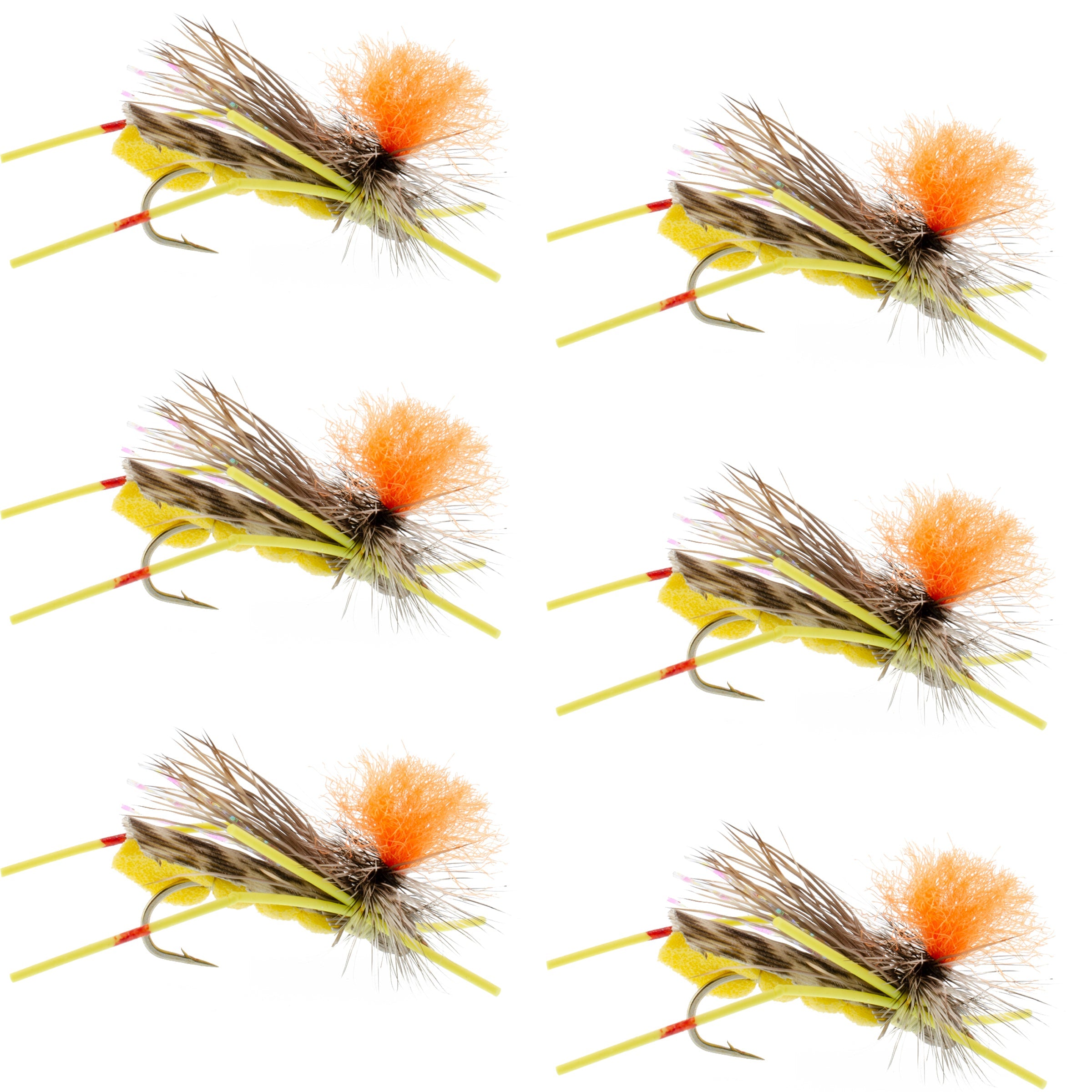 Feth Hopper Yellow - Foam Grasshopper Fly Pattern - 6 Flies Size 10