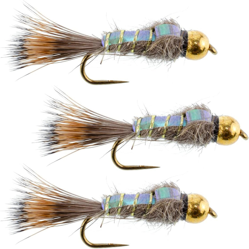 3er-Pack widerhakenlose Gold Ribbed Hare's Ear Nymphen, Hakengröße 12