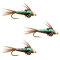 3er-Pack widerhakenlose Bead Head Flashback Pheasant Tail Nymphen Haken Größe 18