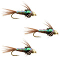 3er-Pack widerhakenlose Bead Head Flashback Pheasant Tail Nymphen Haken Größe 16
