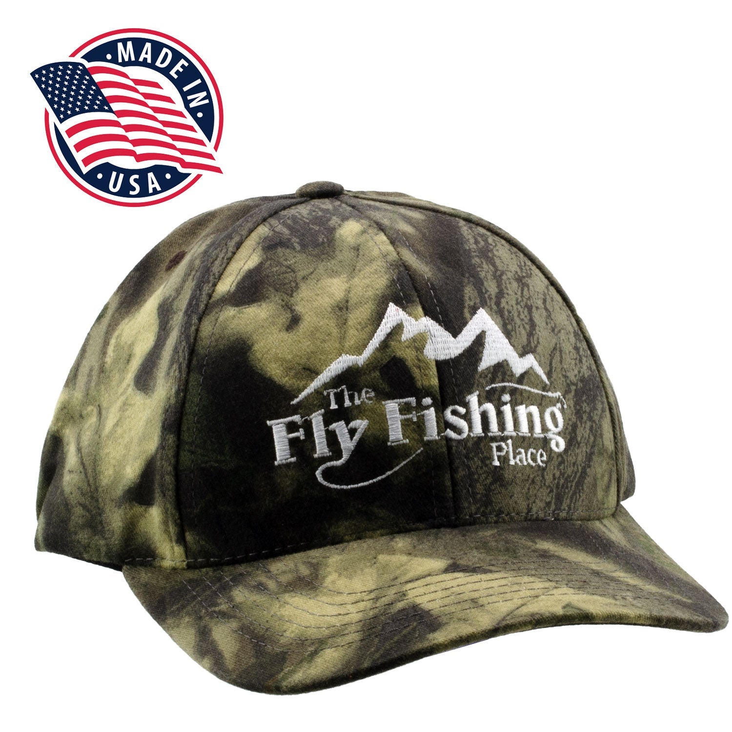 The Fly Fishing Place Logo Cap Low Profile Mossy Oak Break Up Camo USA