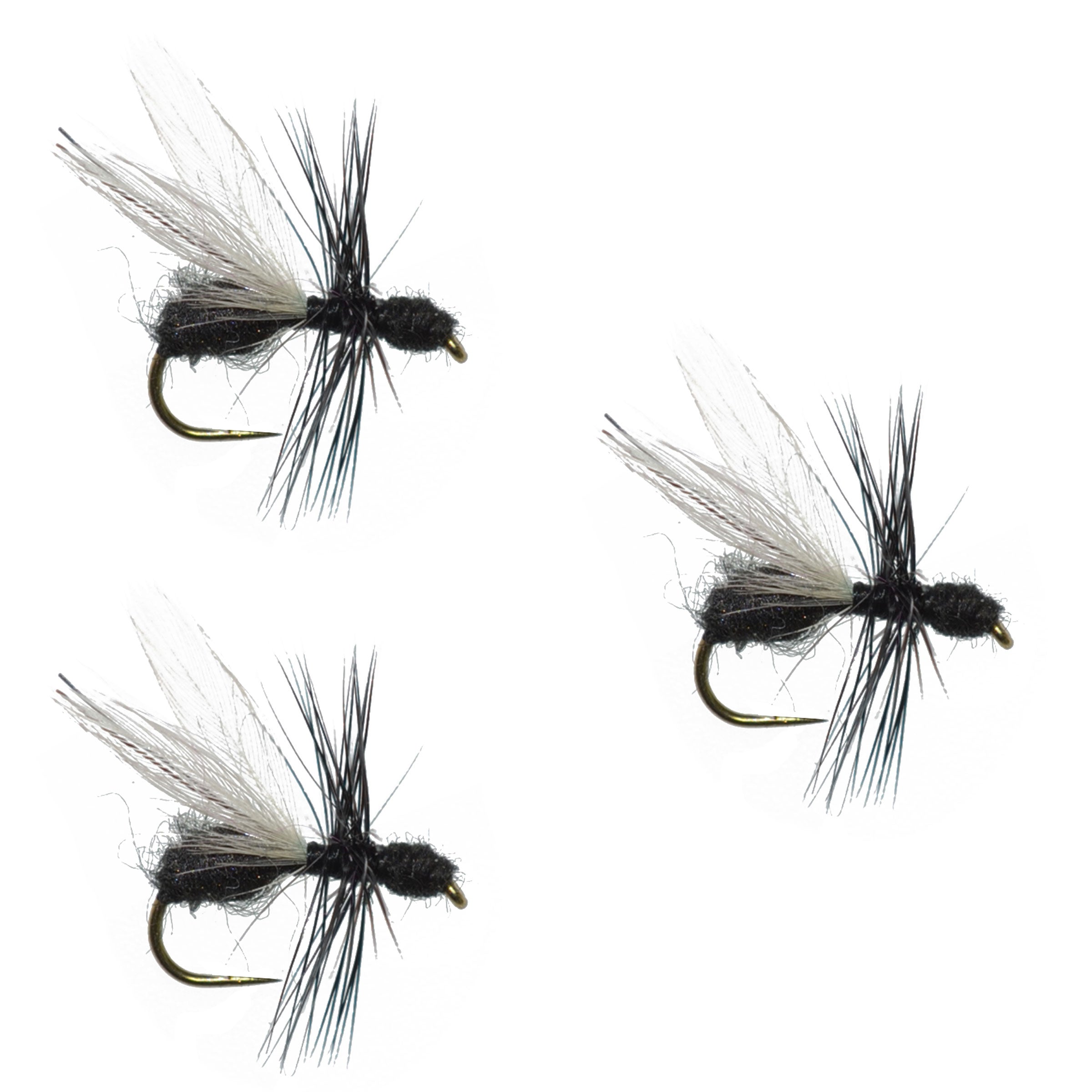 3er-Pack schwarze Pelz-Fliegenameisen-Forellen-Trockenfliege – Hakengröße 18