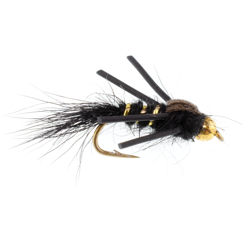 3er-Pack Tungsten-Bead-Head Gummibein Black Gold-Ribbed Hare's Ear Forellen-Nymphe – Hakengröße 16