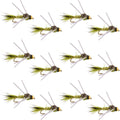 Wolframkopf-Nymphe mit Gummibeinen, Olive, goldgerippt, Hasenohr – 1 Dutzend Fliegen, Hakengröße 16