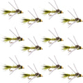 Wolframkopf Gummi-Beine Olive Gold-gerippte Hasenohr Bachforellen-Nymphe - 1 Dutzend Fliegen Hakengröße 14
