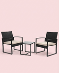 3-teiliges Outdoor-Terrassenmöbelset – Korbstühle + Bartisch mit Polstern