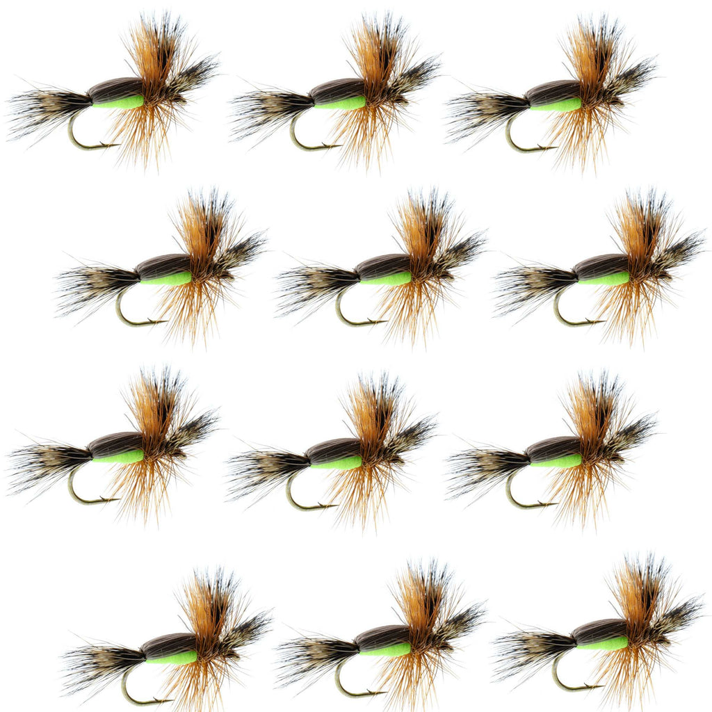 Widerhakenlose chartreuse Humpy Trockenfliege mit Haarflügel – 1 Dutzend Fliegen Größe 10
