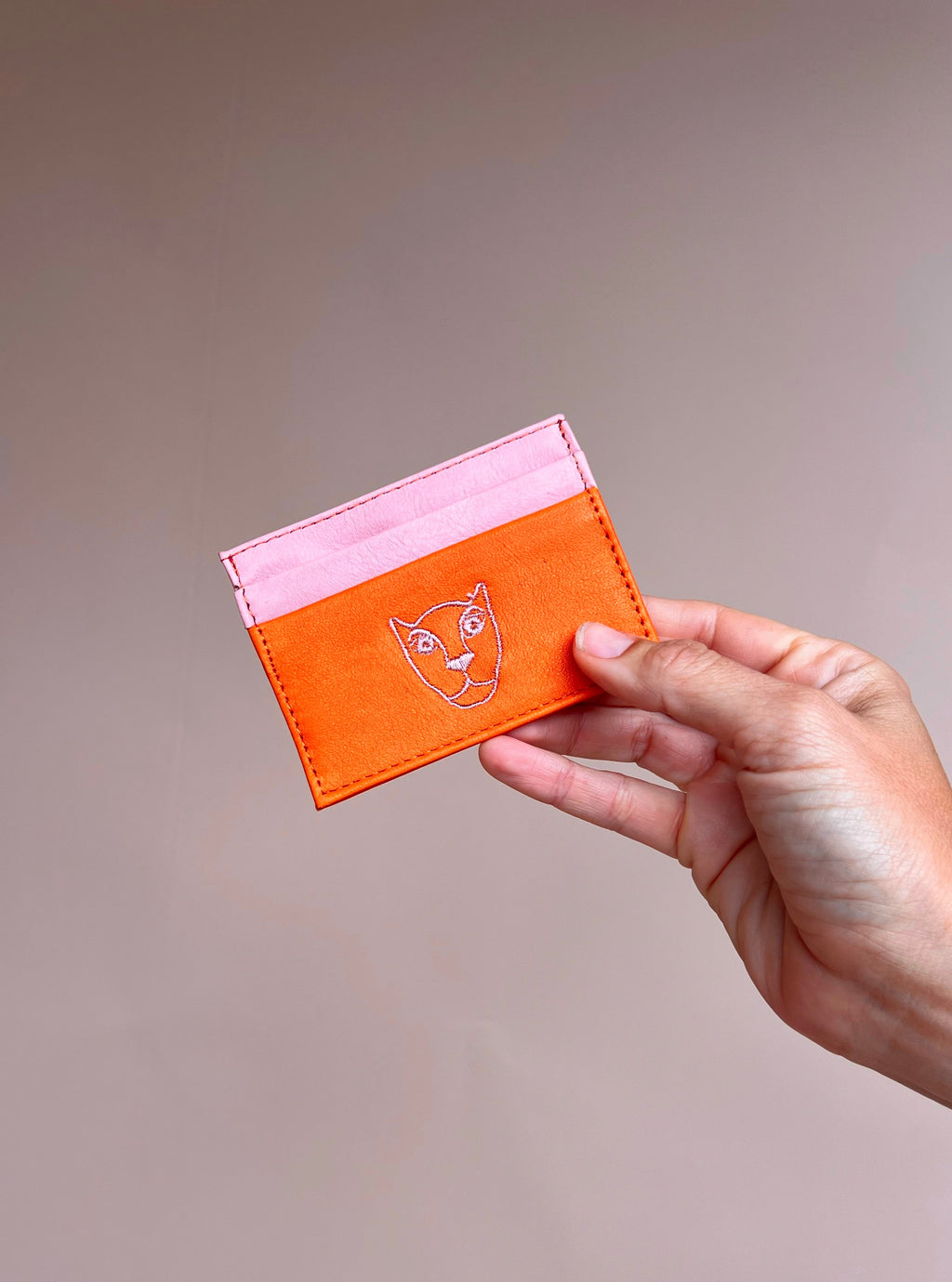 Jaguar Lederkartenetui Brieftasche Pink und Orange