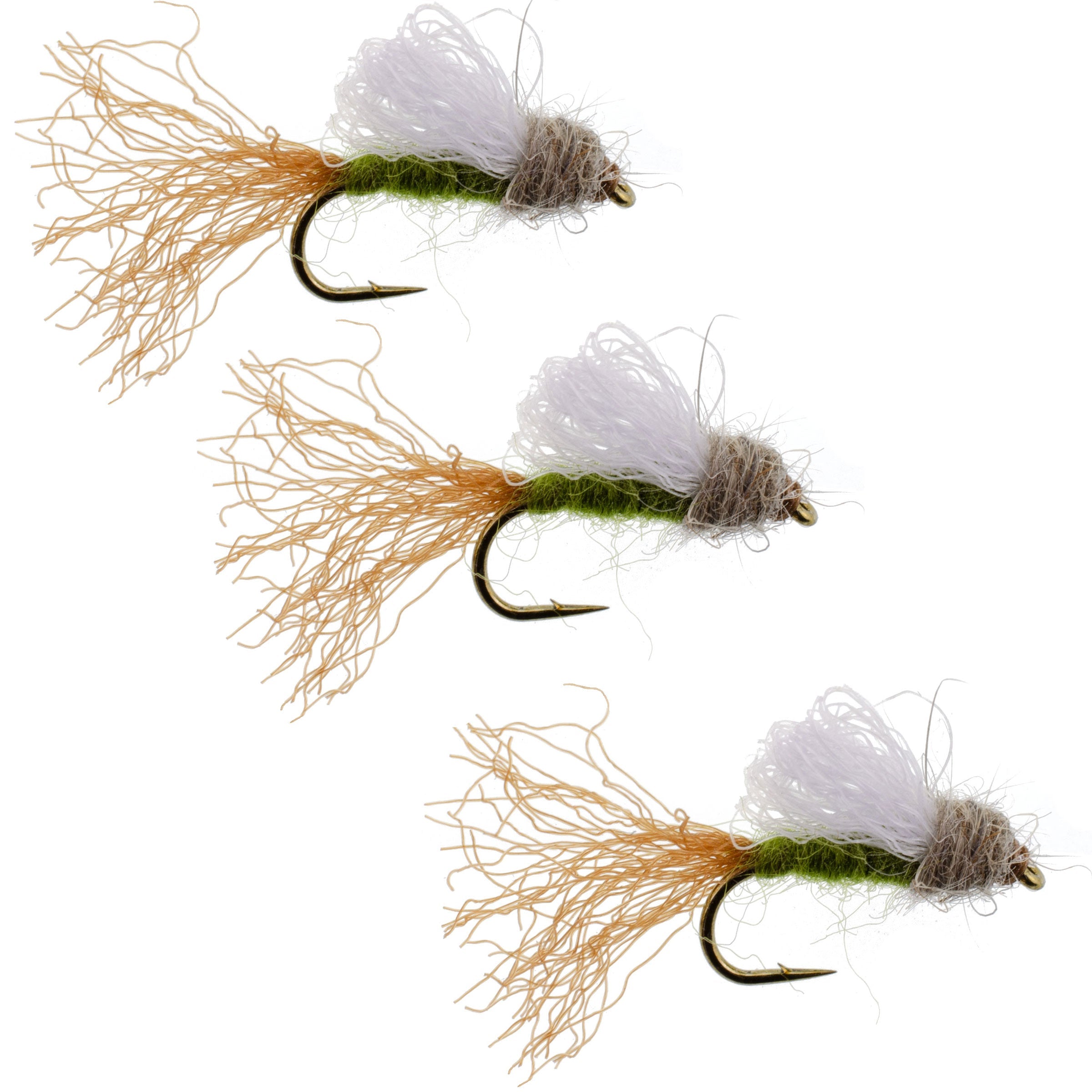 3er-Pack Olive Iris Caddis Emerger Trockenfliege - Hakengröße 14