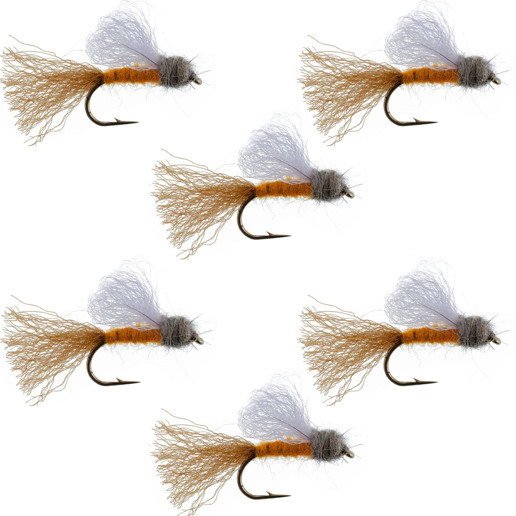 Orange Iris Oktober Köcherfliegen-Emerger Trockenfliege - 6 Fliegen Hakengröße 8