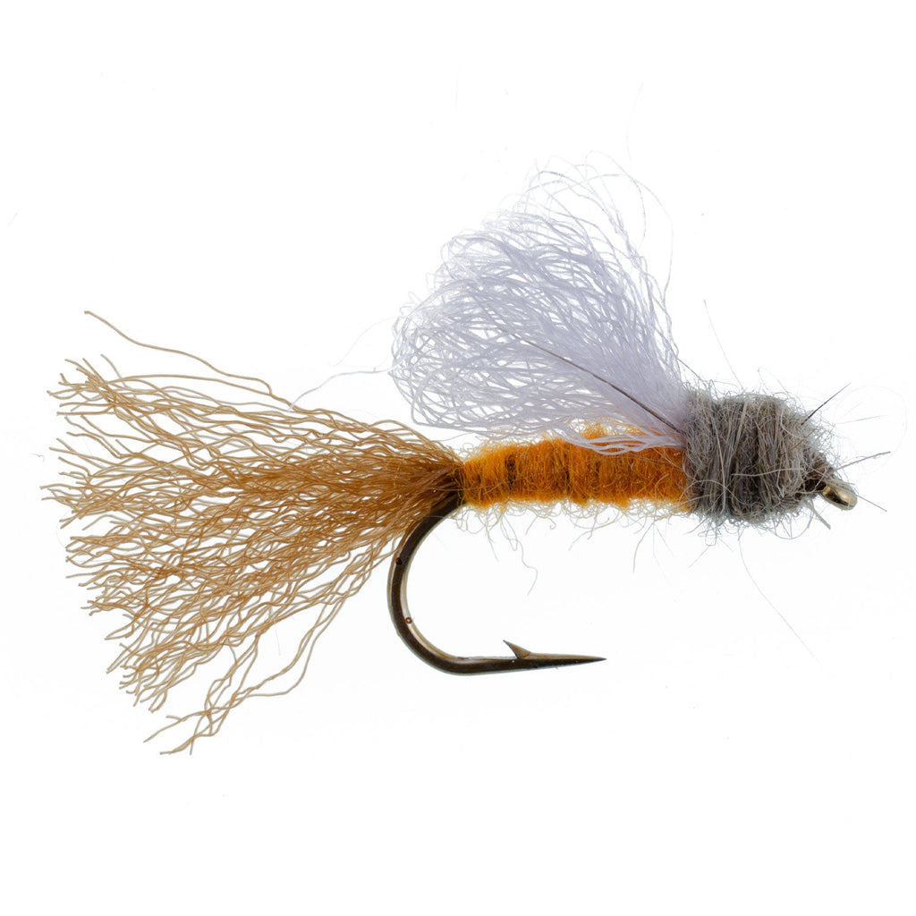 Orange Iris Oktober Köcherfliegen-Emerger Trockenfliege - 6 Fliegen Hakengröße 8