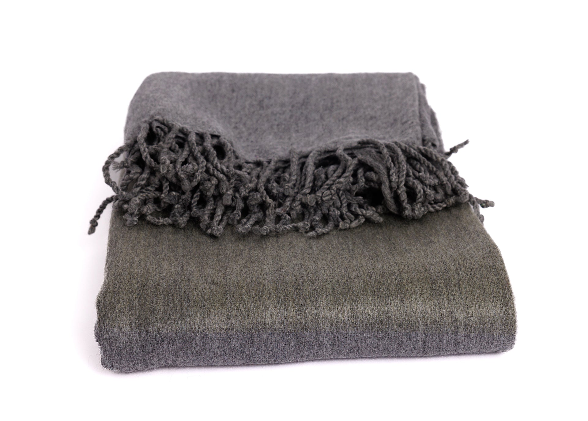 Handgewebte Alpaka-Decke aus Ecuador – Sturm-Grau & Olive – Kallpa Kollektion