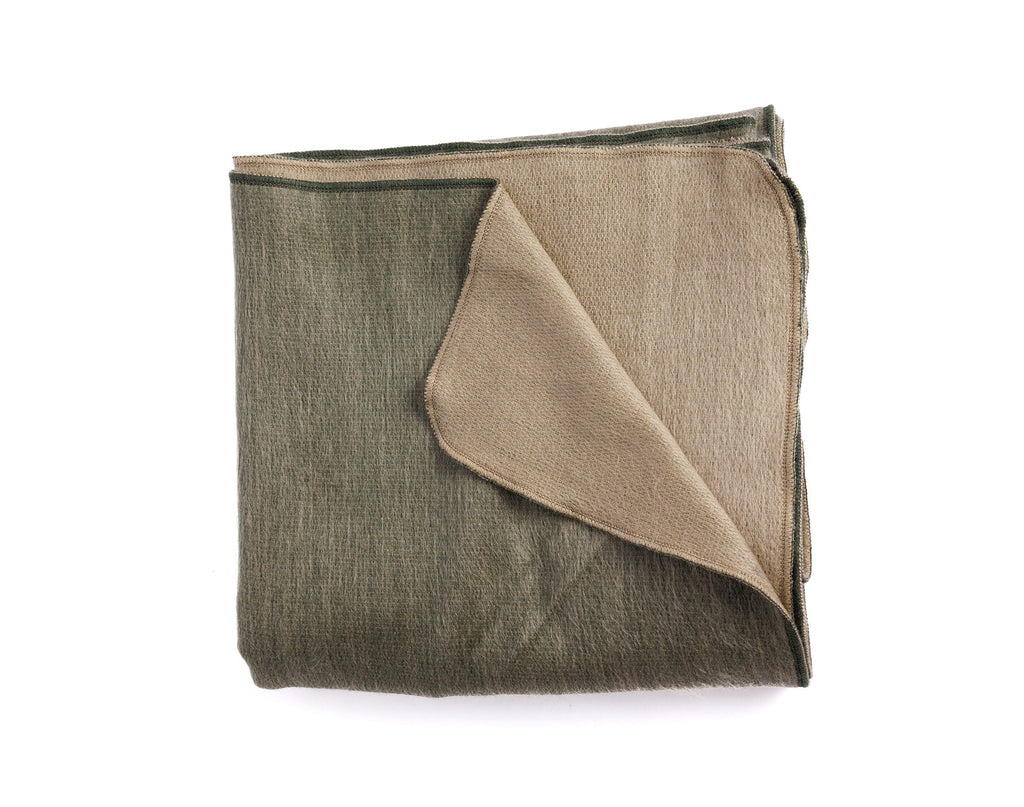 Reversible Alpaca Throw Blanket Handwoven From Ecuador - Khaki & Olive Green - Kani Collection
