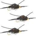 3er-Pack Tungsten Bead Kaufmann's Black Stone Fly mit Gummibeinen – Steinfliegen-Nassfliege – Hakengröße 4