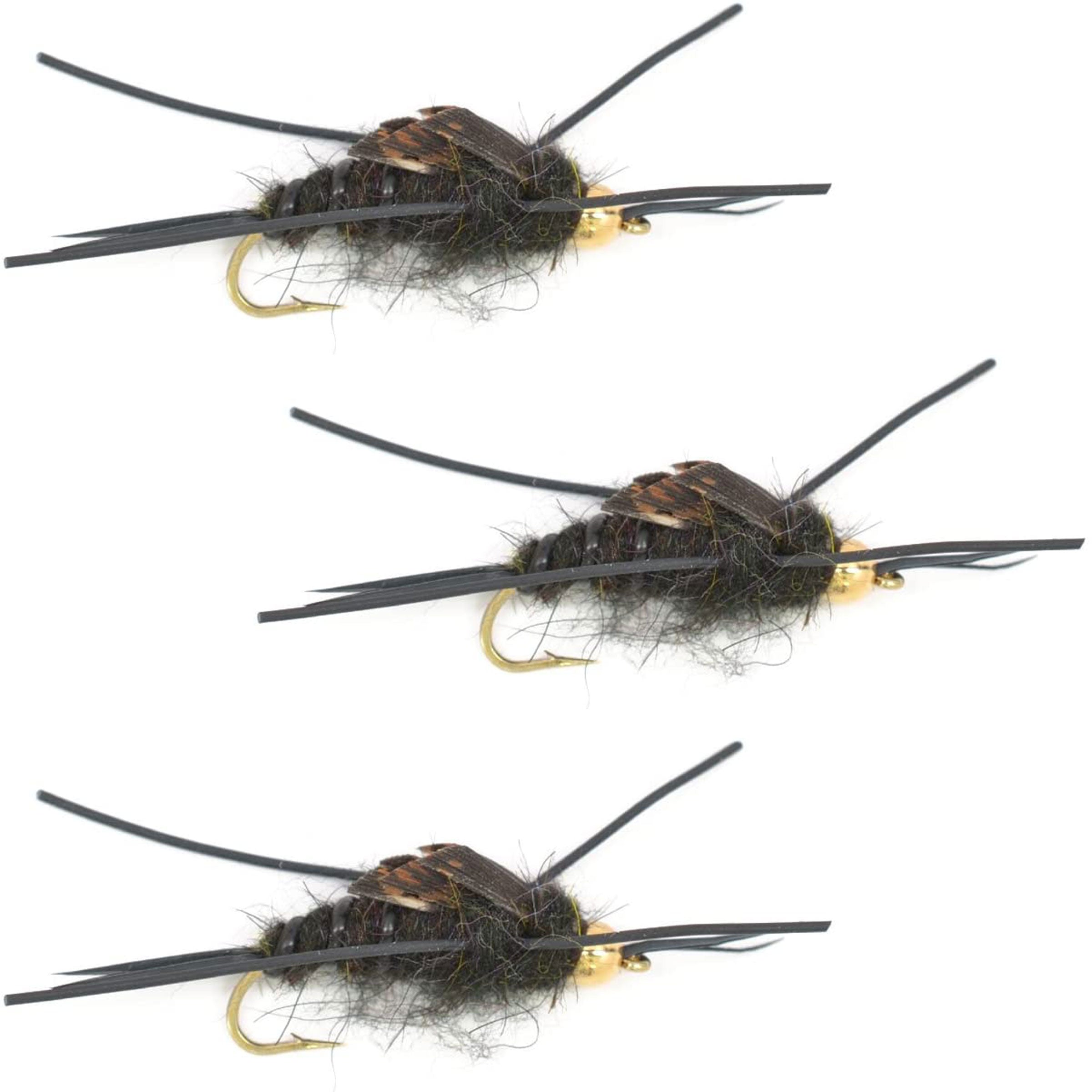 3er-Pack Tungsten Bead Kaufmann's Black Stone Fly mit Gummibeinen – Steinfliegen-Nassfliege – Hakengröße 4