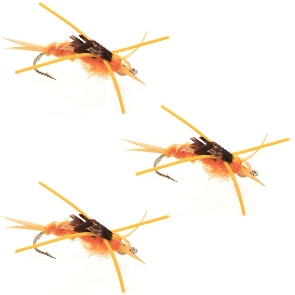 3er-Pack Gold Bead Kaufmann's Golden Stone Fly mit Gummibeinen – Stonefly Wet Fly – Hakengröße 8