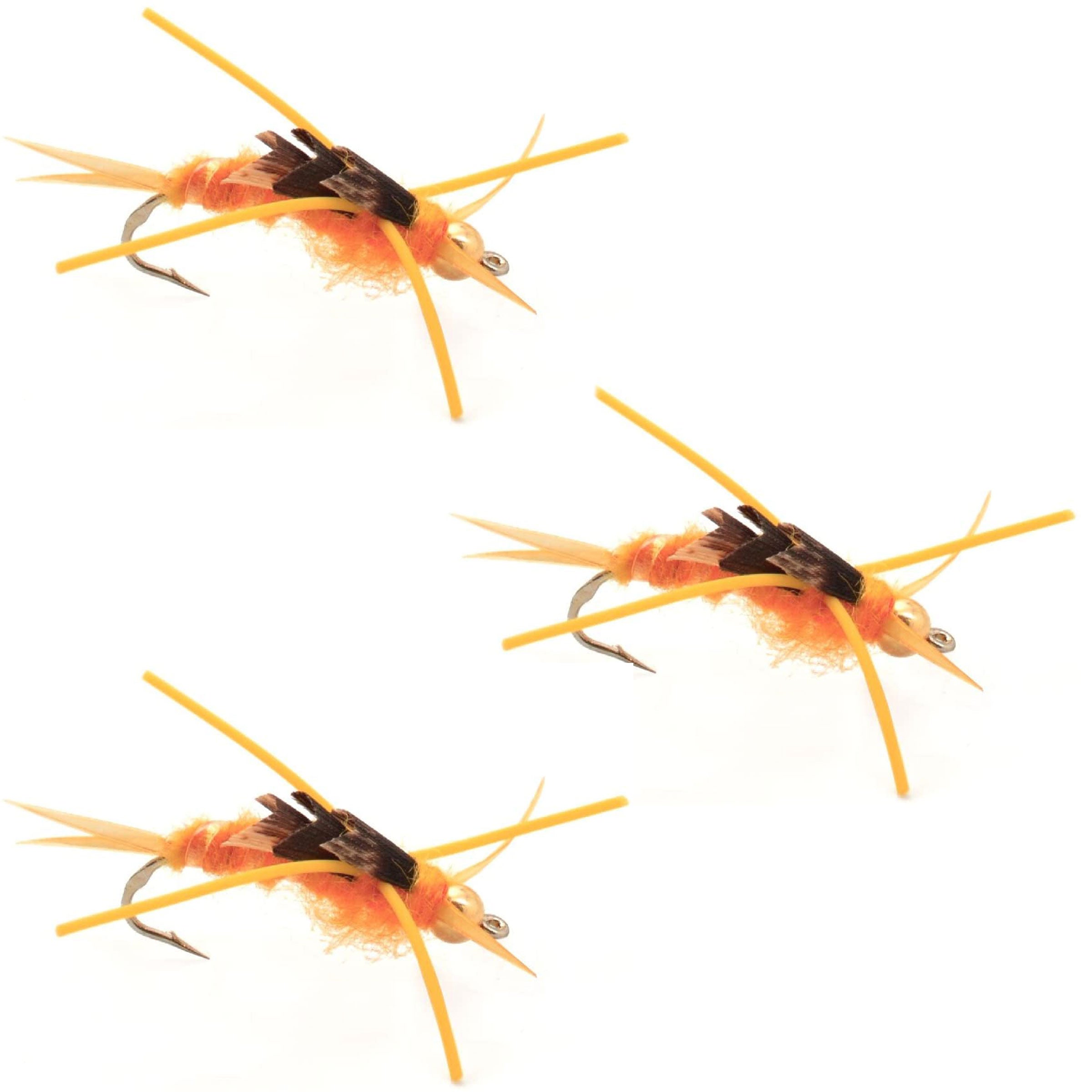 3er-Pack Tungsten Bead Kaufmann's Golden Stone Fly mit Gummibeinen – Steinfliegen-Nassfliege – Hakengröße 8