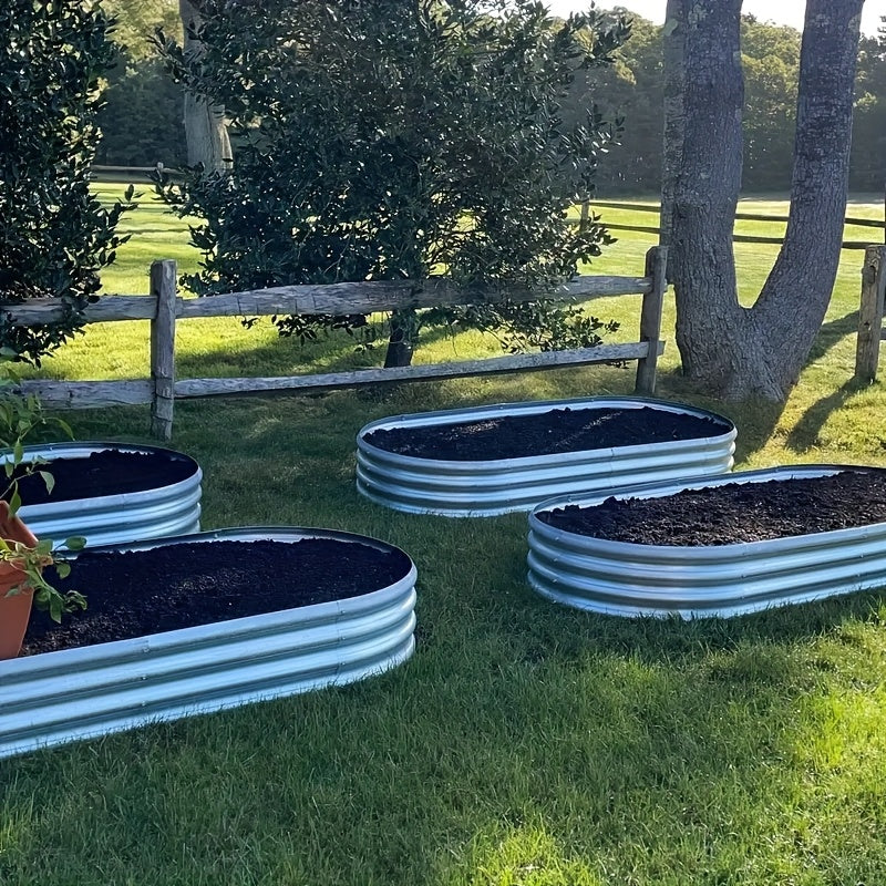 4x2x1FT Verzinktes Hochbeet-Set Ovaler Metall-Pflanzkasten