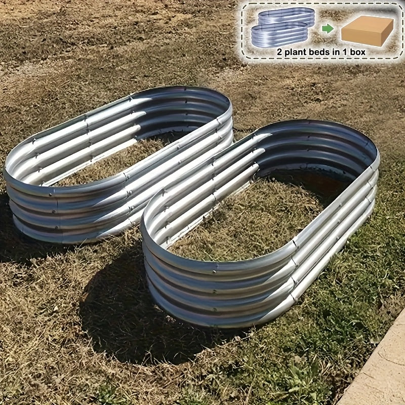 4x2x1FT Verzinktes Hochbeet-Set Ovaler Metall-Pflanzkasten