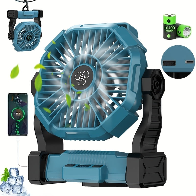 10400 mAh 13 Stunden Wiederaufladbarer Automatischer Oszillierender Camping-Ventilator mit LED und Haken