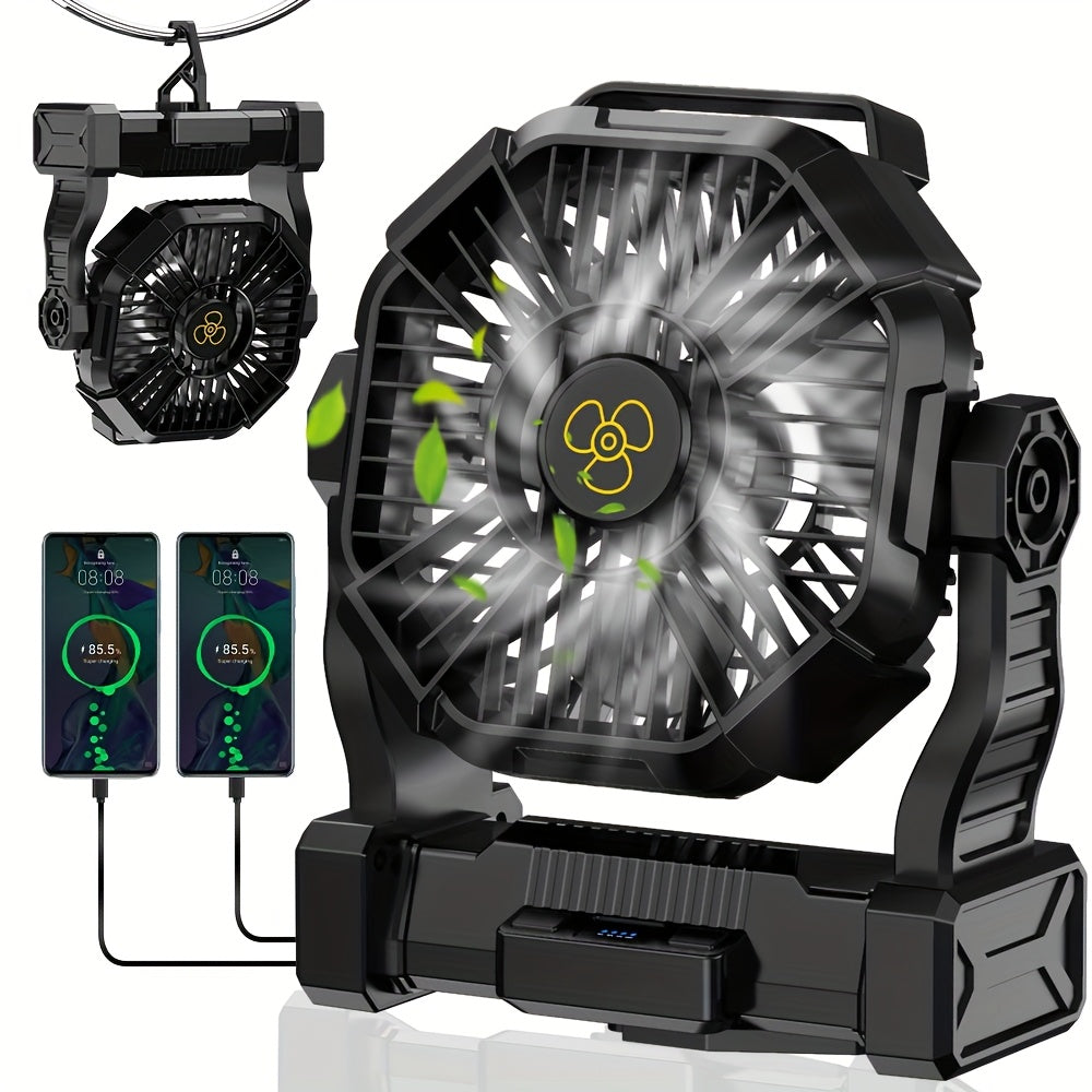 10400 mAh 13 Stunden Wiederaufladbarer Automatischer Oszillierender Camping-Ventilator mit LED und Haken
