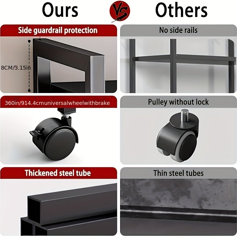 Rollregal mit 4 Ablagen und Körben, Metall-Servierwagen mit Rollen, Küchen- und Garagen-Organizer