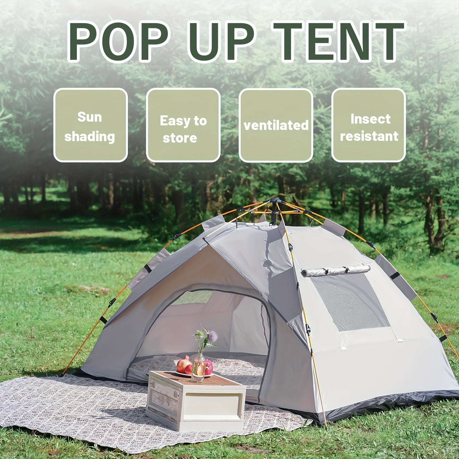 3-4 Personen Instant Pop Up Campingzelt Wasserdicht Schneller Aufbau Outdoor Tragbar