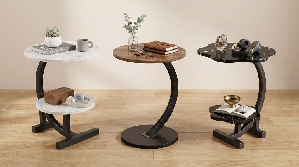 Moderner Beistelltisch – Rund, C-förmig & Petal Designs | Sofatisch mit Metallgestell