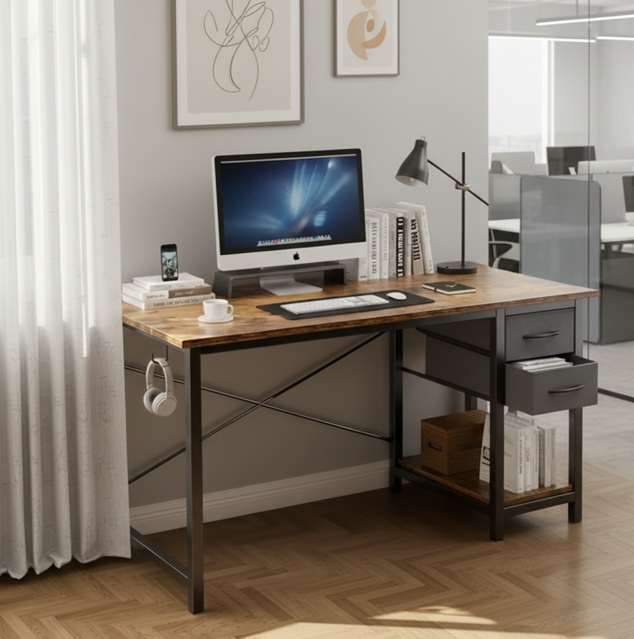 40/47 Zoll Computertisch mit Stoffschubladen, Moderner Home-Office-Tisch