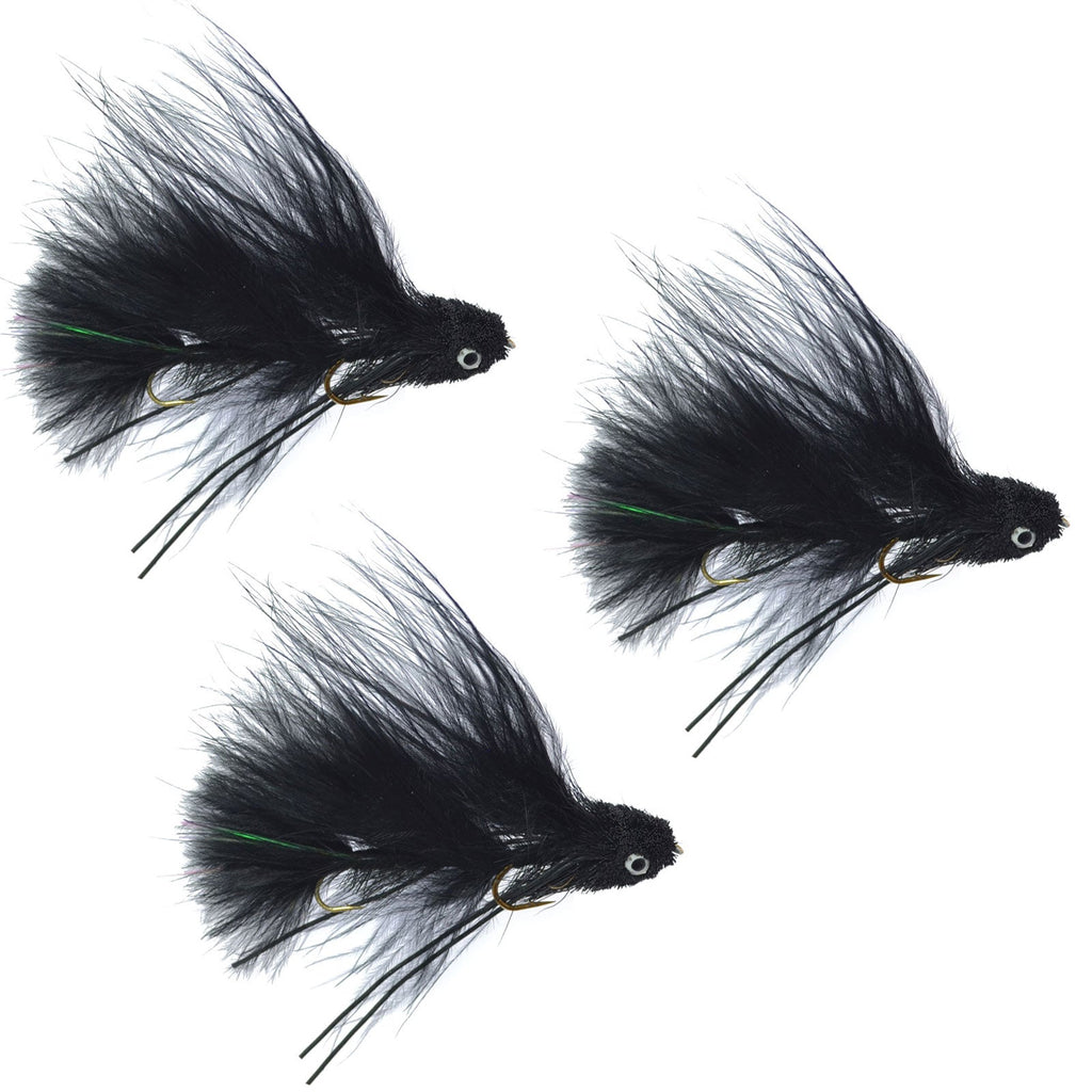 3er-Pack Mini Sex Dungeon Streamer Schwarz – Größe 6 – Artikulierte Forellen-, Barsch-, Steelhead-, Lachs- und Bass-Fliegen zum Fliegenfischen