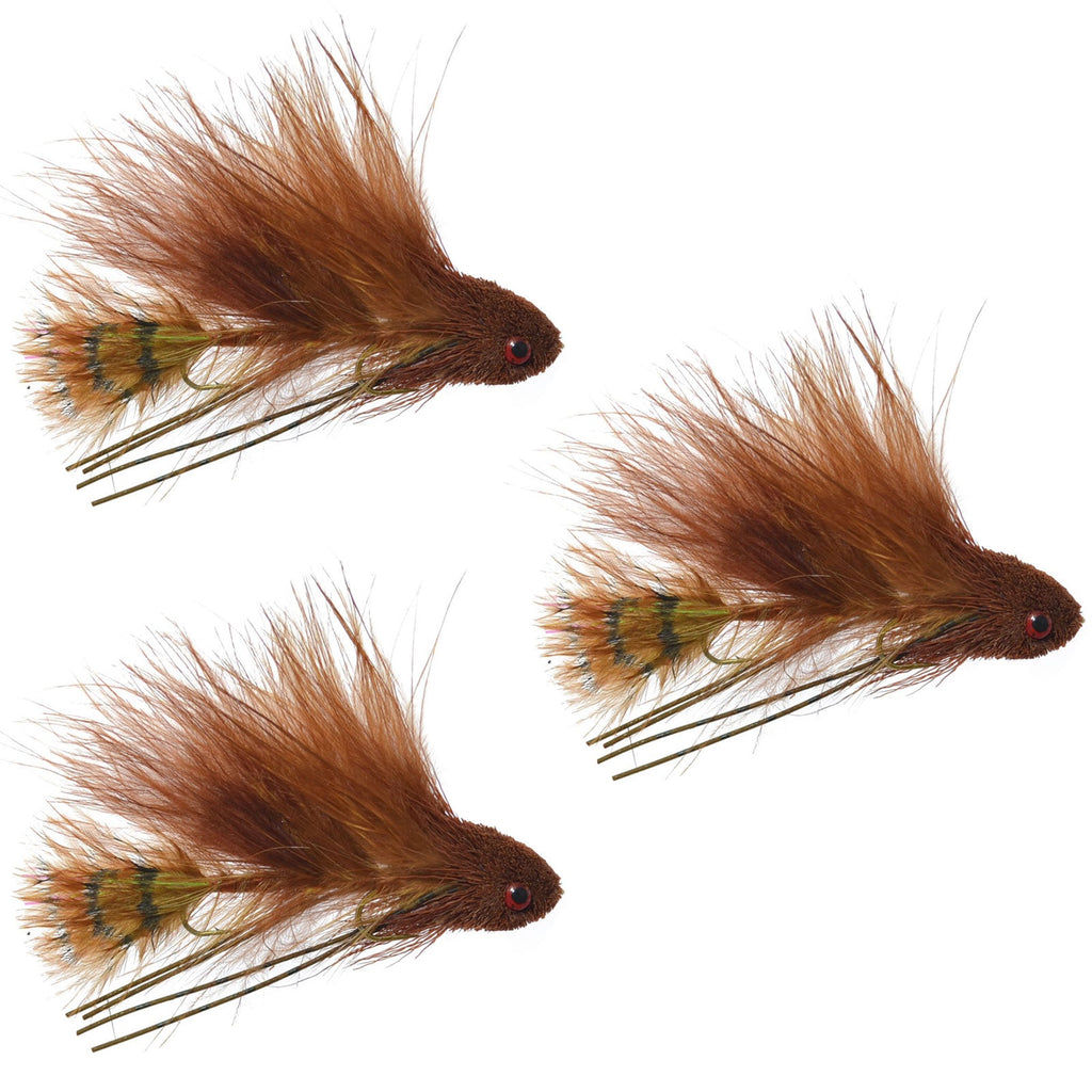 3er-Pack Mini Sex Dungeon Streamer Braun – Größe 6 – Gelenkige Forellen-Barsch-Steelhead-Lachs- und Barsch-Fliegen zum Fliegenfischen