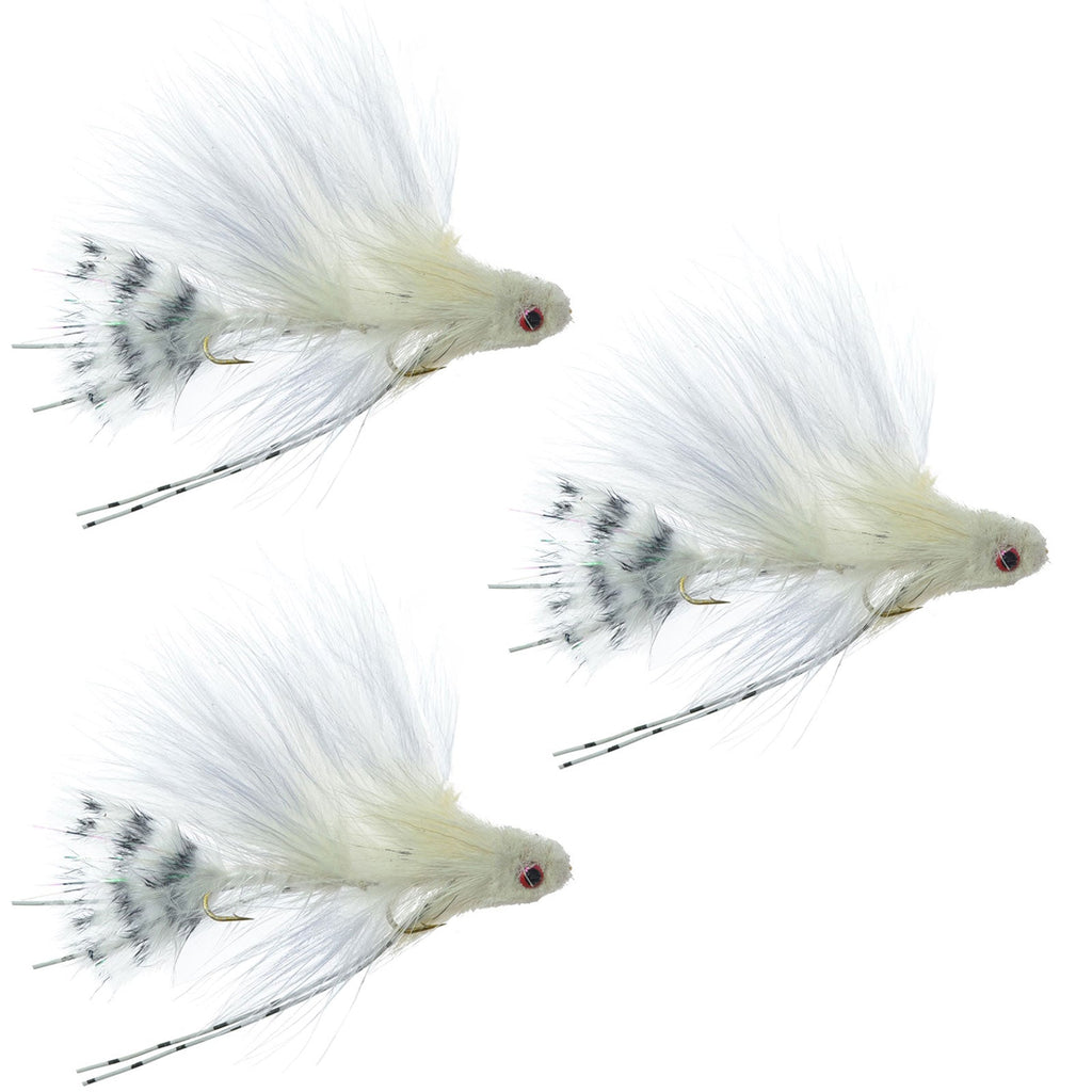 3er-Pack Mini Sex Dungeon Streamer Weiß – Größe 6 – Artikulierte Forellen-, Barsch-, Steelhead- und Lachsfliegen zum Fliegenfischen
