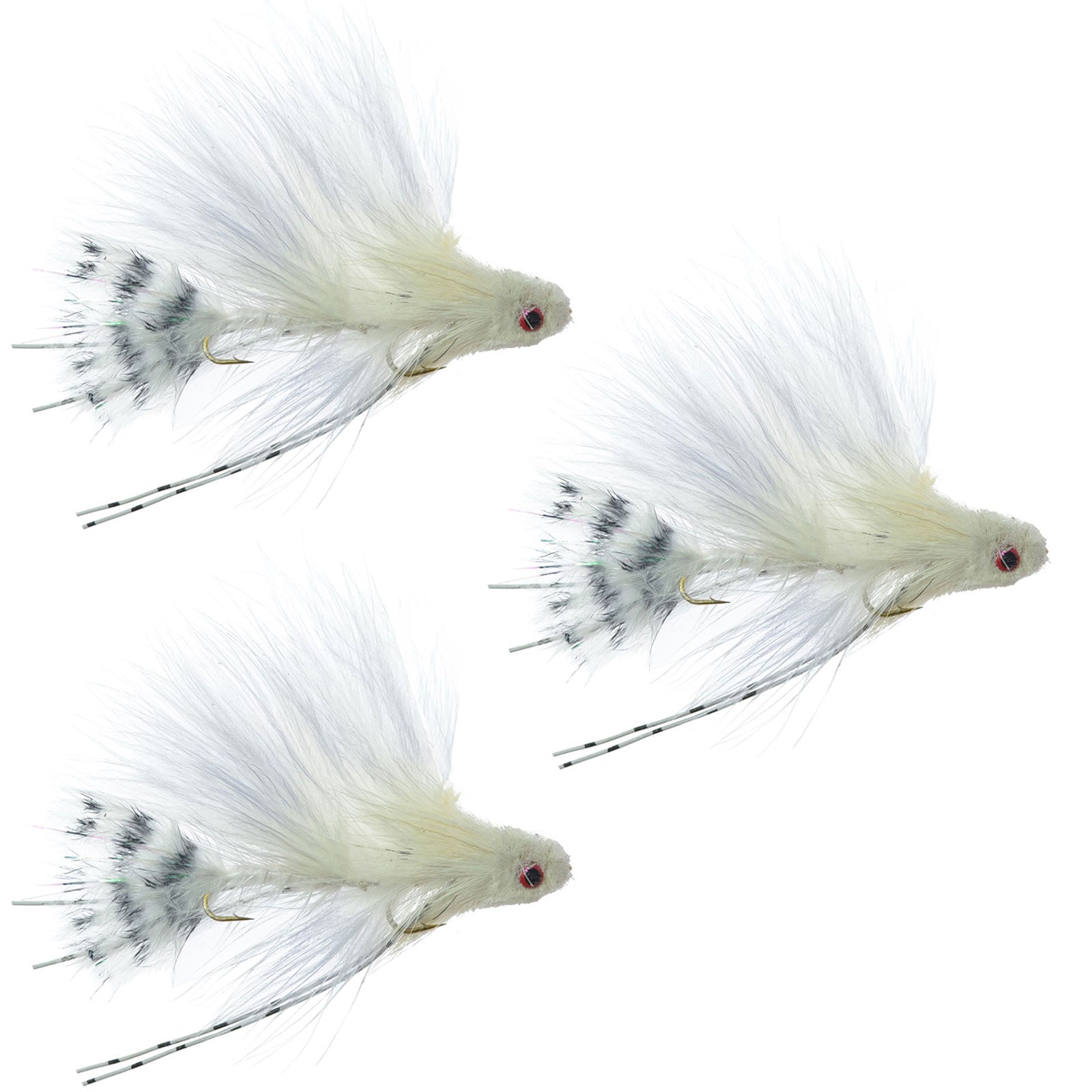 3er-Pack Mini Sex Dungeon Streamer Weiß – Größe 6 – Artikulierte Forellen-, Barsch-, Steelhead- und Lachsfliegen zum Fliegenfischen