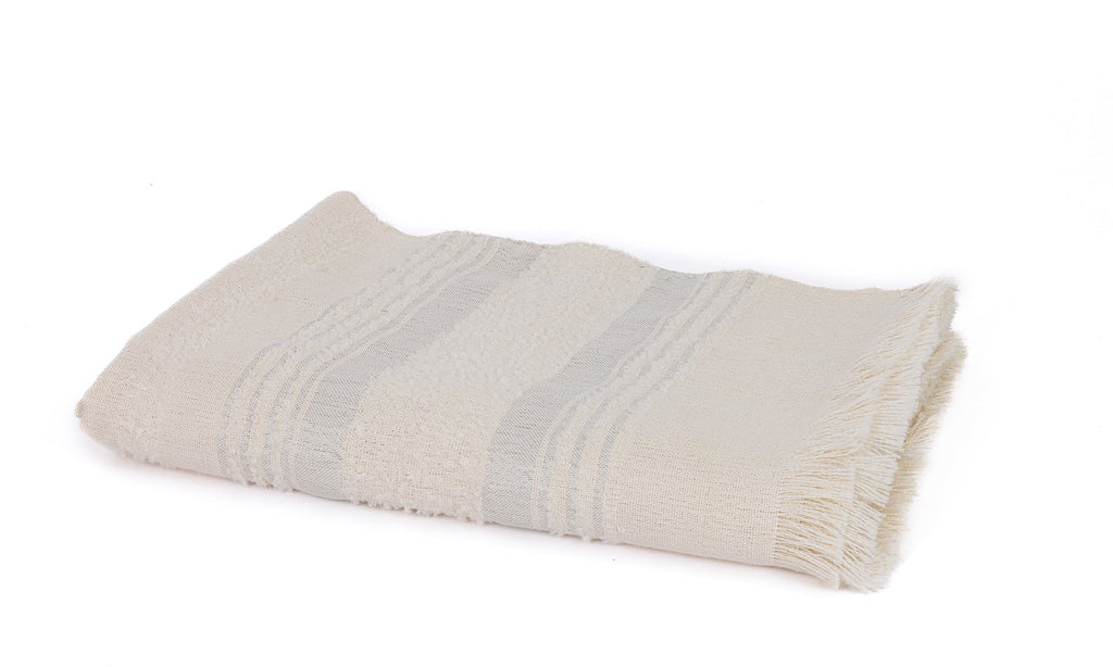 Handgewebte Alpaka-Decke – Silber & Elfenbein Mondnebel – Allira Kollektion