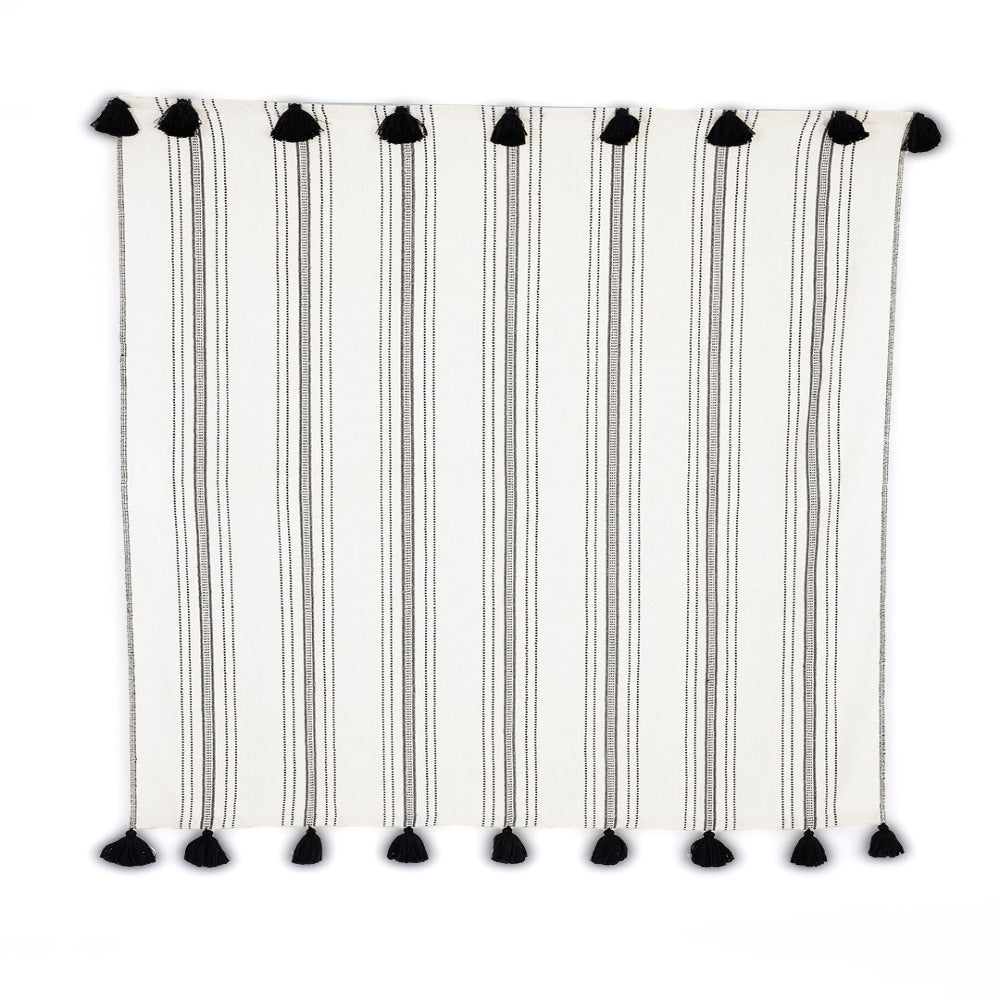 Handgewebte Decke aus 100 % Alpaka – Nadelstreifen in Schwarz und Elfenbein – Kollektion Miska