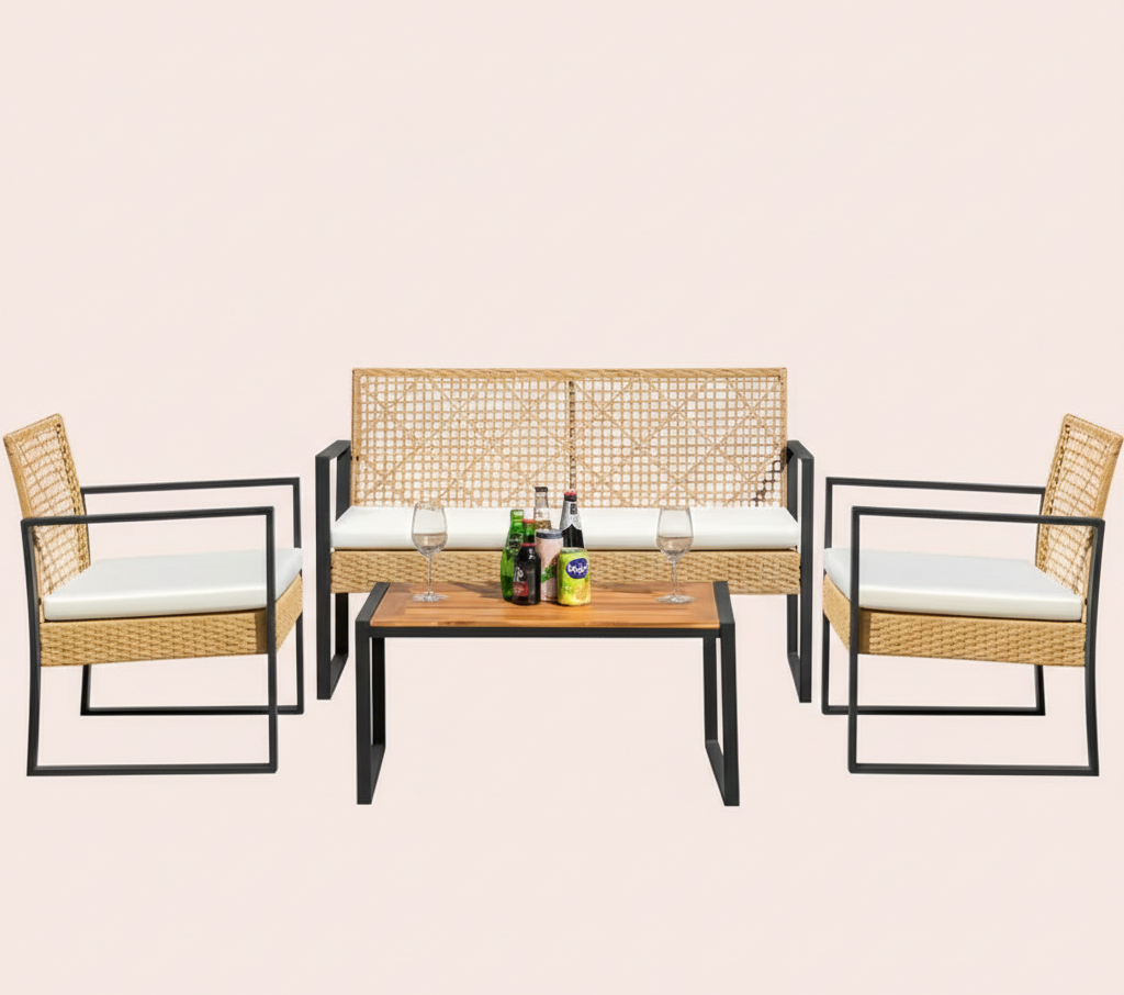 4-teiliges Outdoor-Terrassenmöbel-Set – Rattan-Geflechtsofa – mehrere Stile