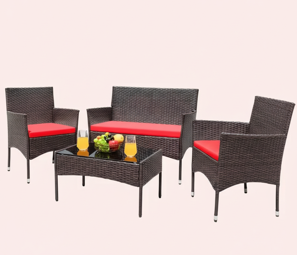 4-teiliges Outdoor-Terrassenmöbel-Set – Rattan-Geflechtsofa – mehrere Stile