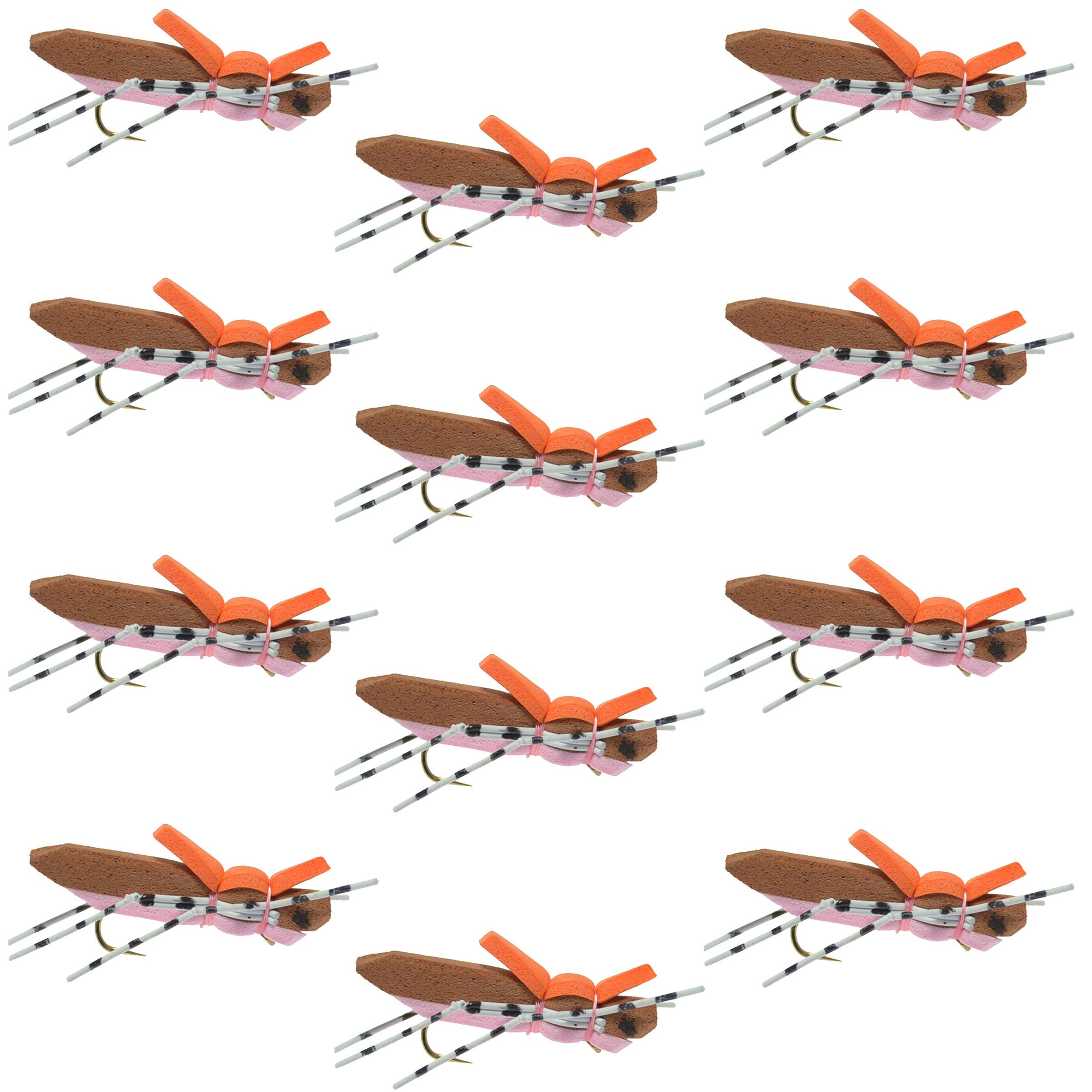 Moorish Hopper Brown Pink Foam Body Grasshopper Fliege – 1 Dutzend Fliegen Hakengröße 10