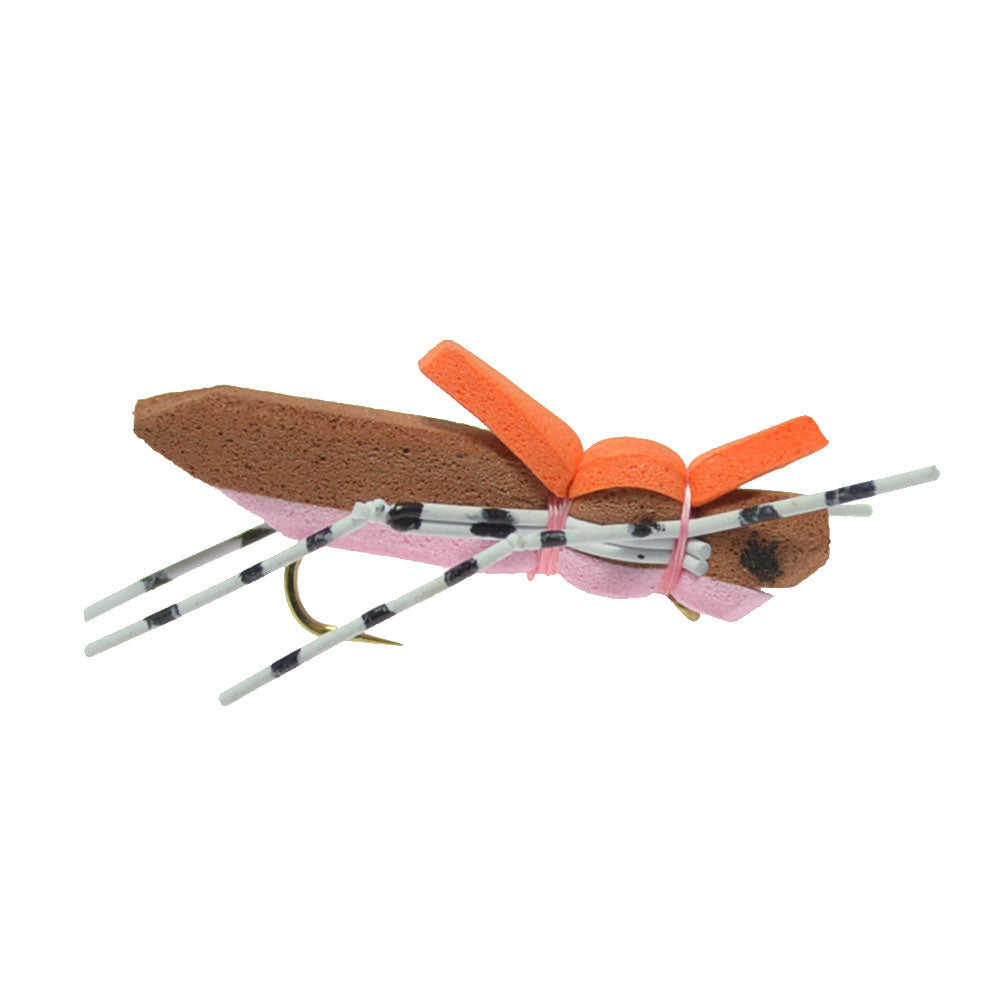 Moorish Hopper Brown Pink Foam Body Grasshopper Fliege – 1 Dutzend Fliegen Hakengröße 10