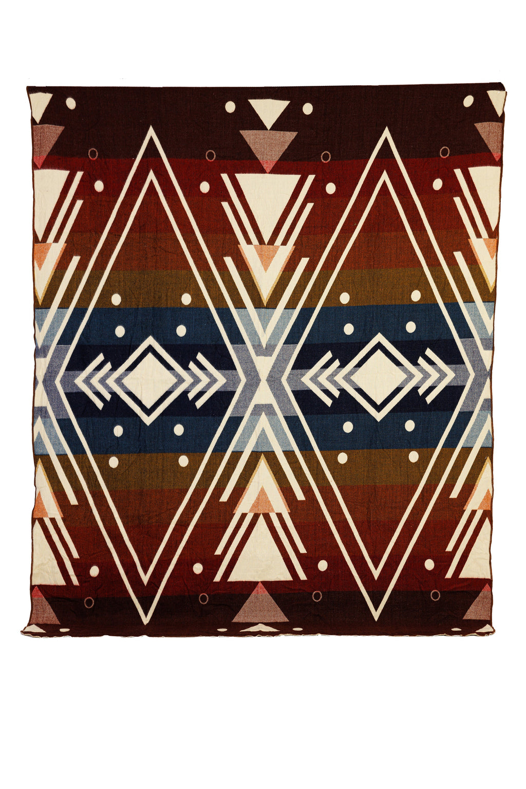 Handgewebte Wende-Alpakadecke mit Chevron-Muster in Rot, Blau, Pfirsich & Braun – Yachana Kollektion