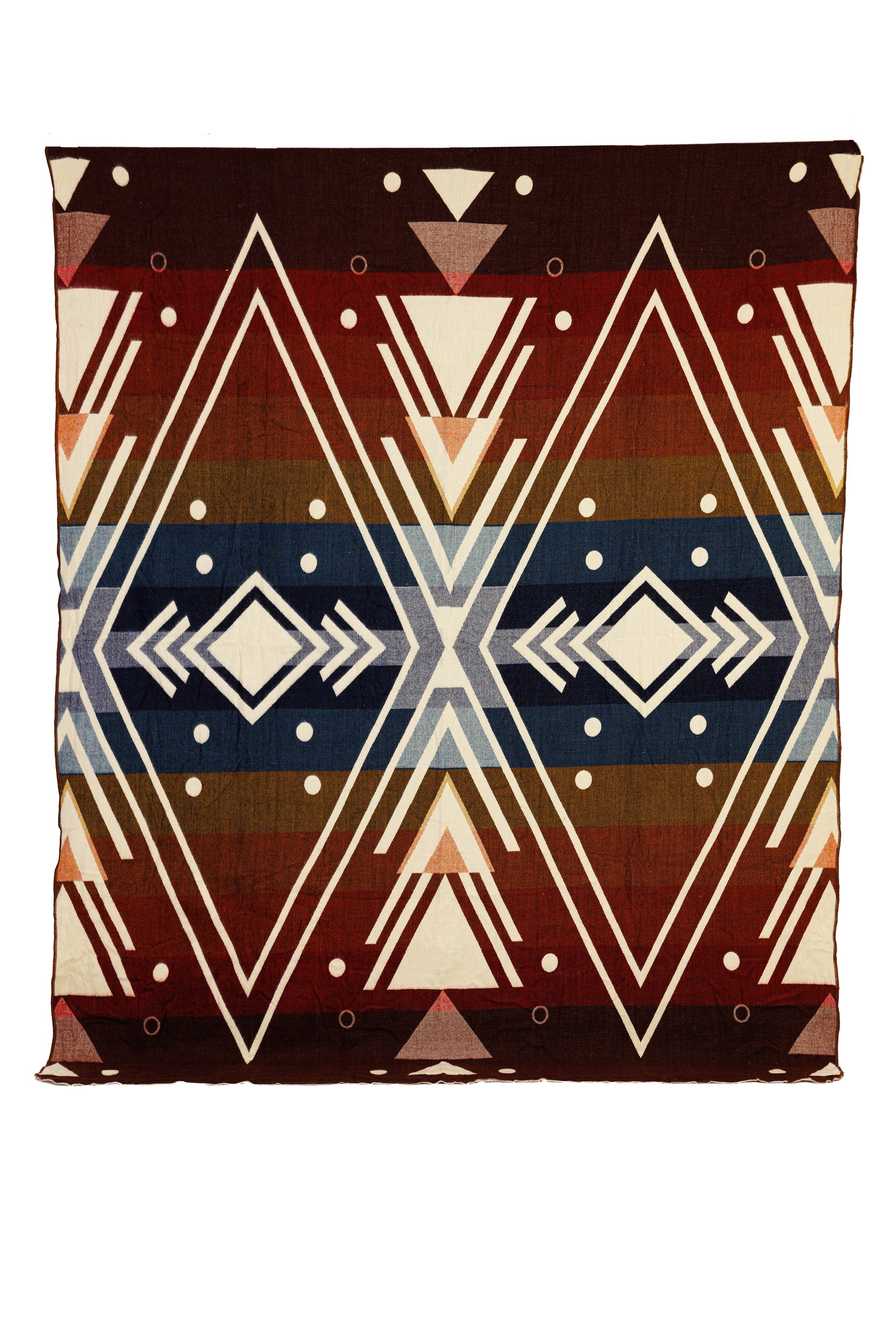 Handgewebte Wende-Alpakadecke mit Chevron-Muster in Rot, Blau, Pfirsich & Braun – Yachana Kollektion