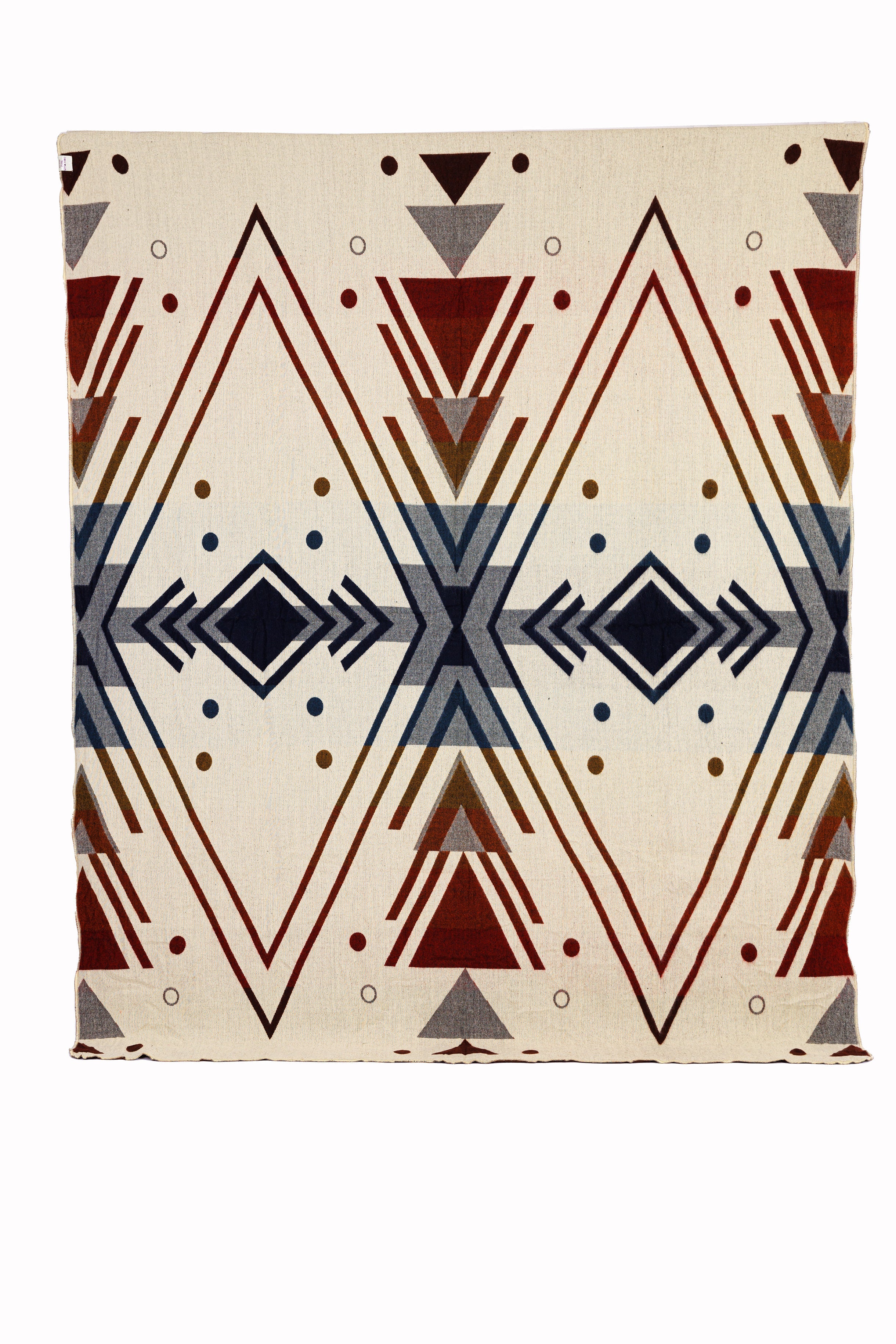 Handgewebte Wende-Alpakadecke mit Chevron-Muster in Rot, Blau, Pfirsich & Braun – Yachana Kollektion