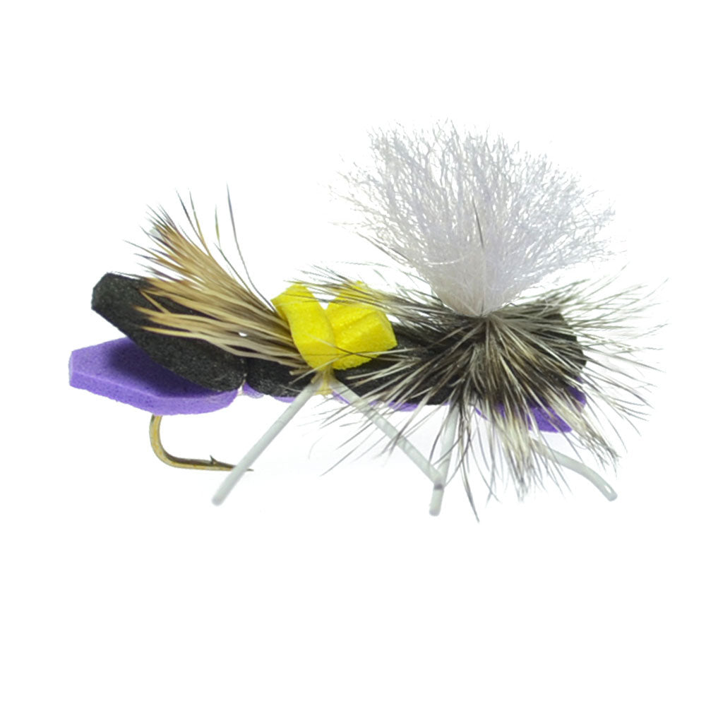 3er-Pack Fallschirm-Chernobyl-Ameise, violetter Schaumstoffkörper, Heuschreckenfliege – Hakengröße 10