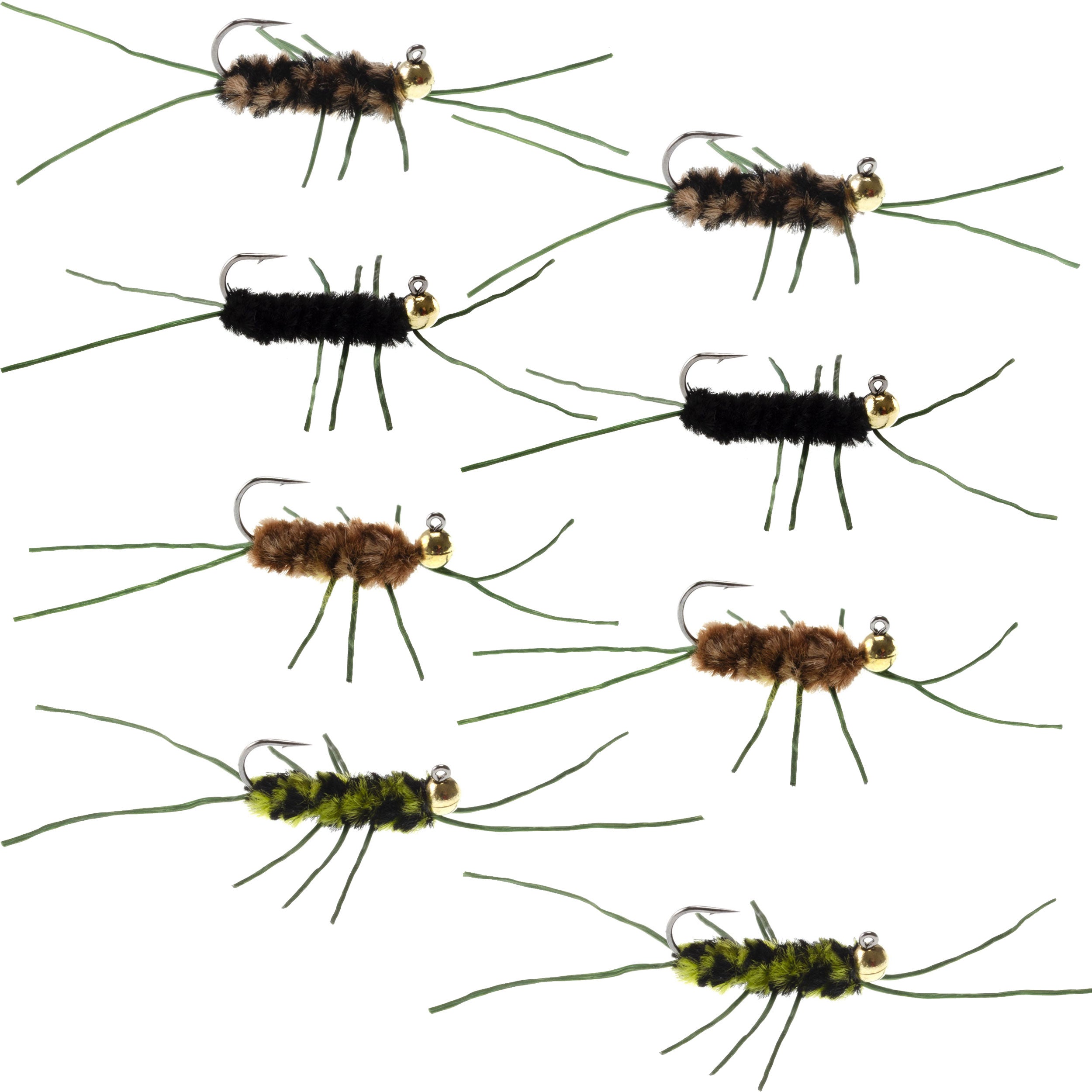 Wolframkopf-Jig-Pat's-Rubber-Legs-Euro-Nymphen-Sortiment Fliegenfischen-Fliegen - 8 Fliegen Hakengröße 10