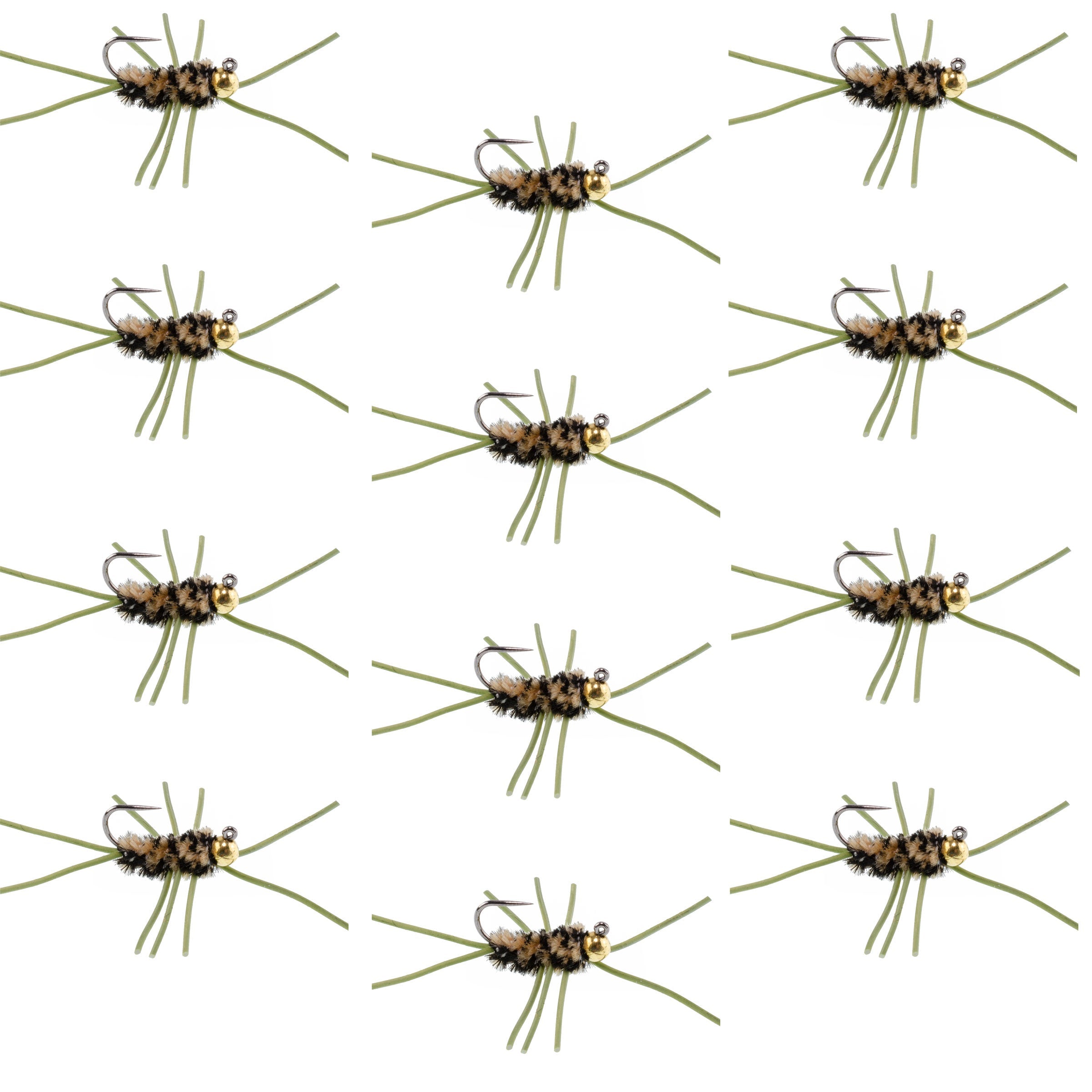 Widerhakenlose Pat's Rubber Legs Tungsten Bead Jigged Coffee/Black Euro Nymph – 12er Set Fliegen Hakengröße 10