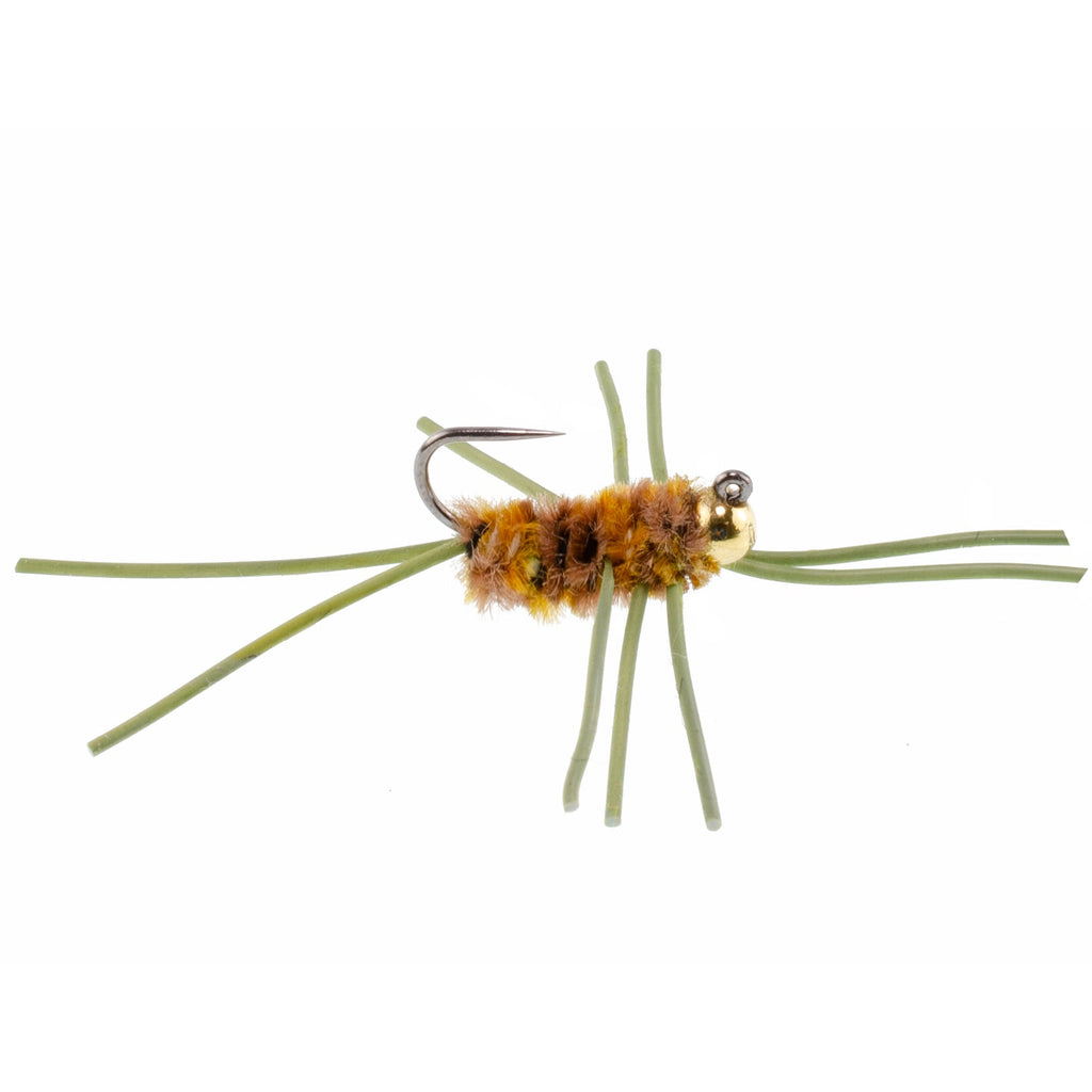 Widerhakenlose Pat's Rubber Legs Tungsten Bead Jigged Coffee/Tan Euro Nymphe – 12er Set, Hakengröße 10