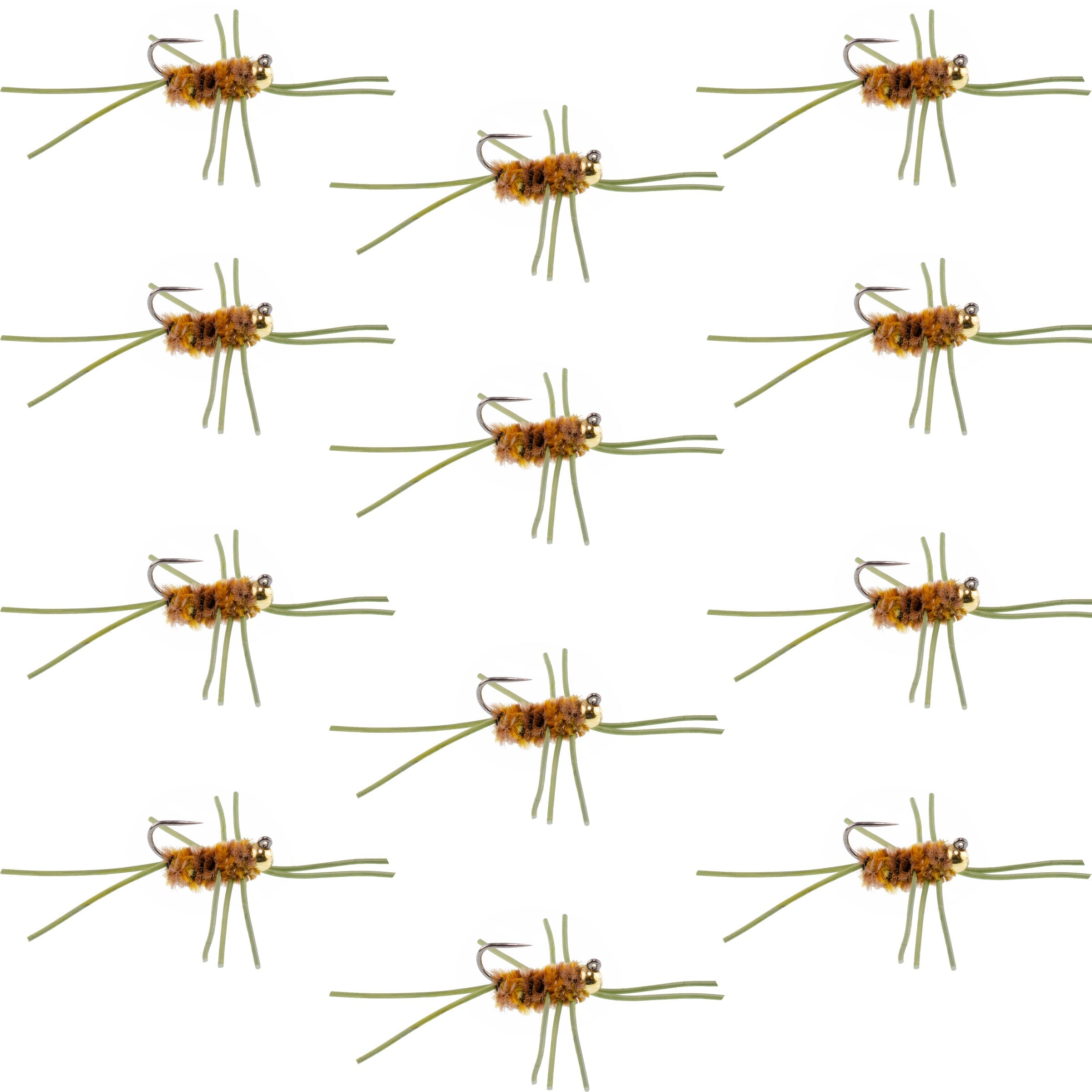 Widerhakenlose Pat's Rubber Legs Tungsten Bead Jigged Coffee/Tan Euro Nymphe – 12er Set, Hakengröße 10
