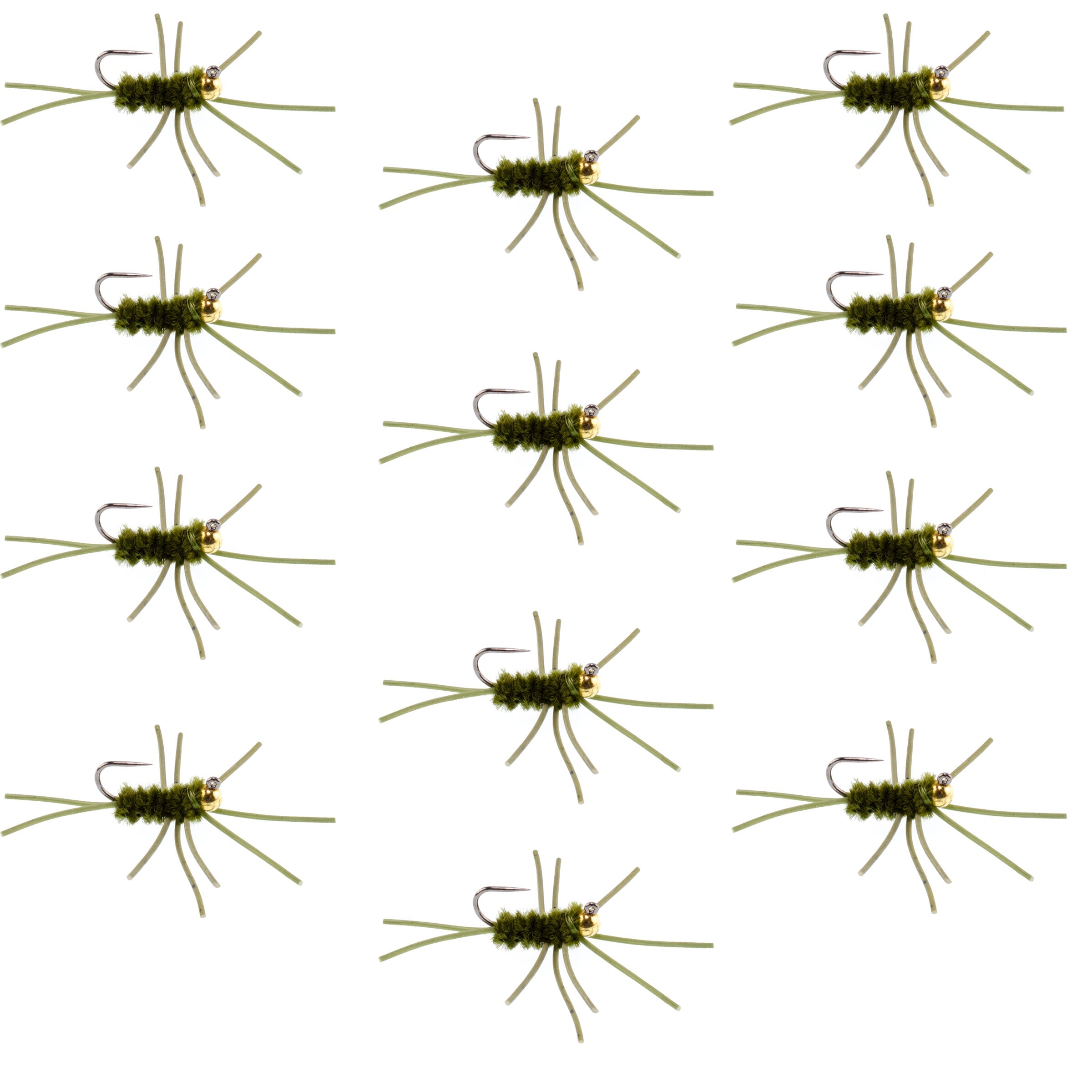 Pat's Rubber Legs Tungsten-Jig Dunkeloliv Euro Nymphe 12 Fliegen Größe 10