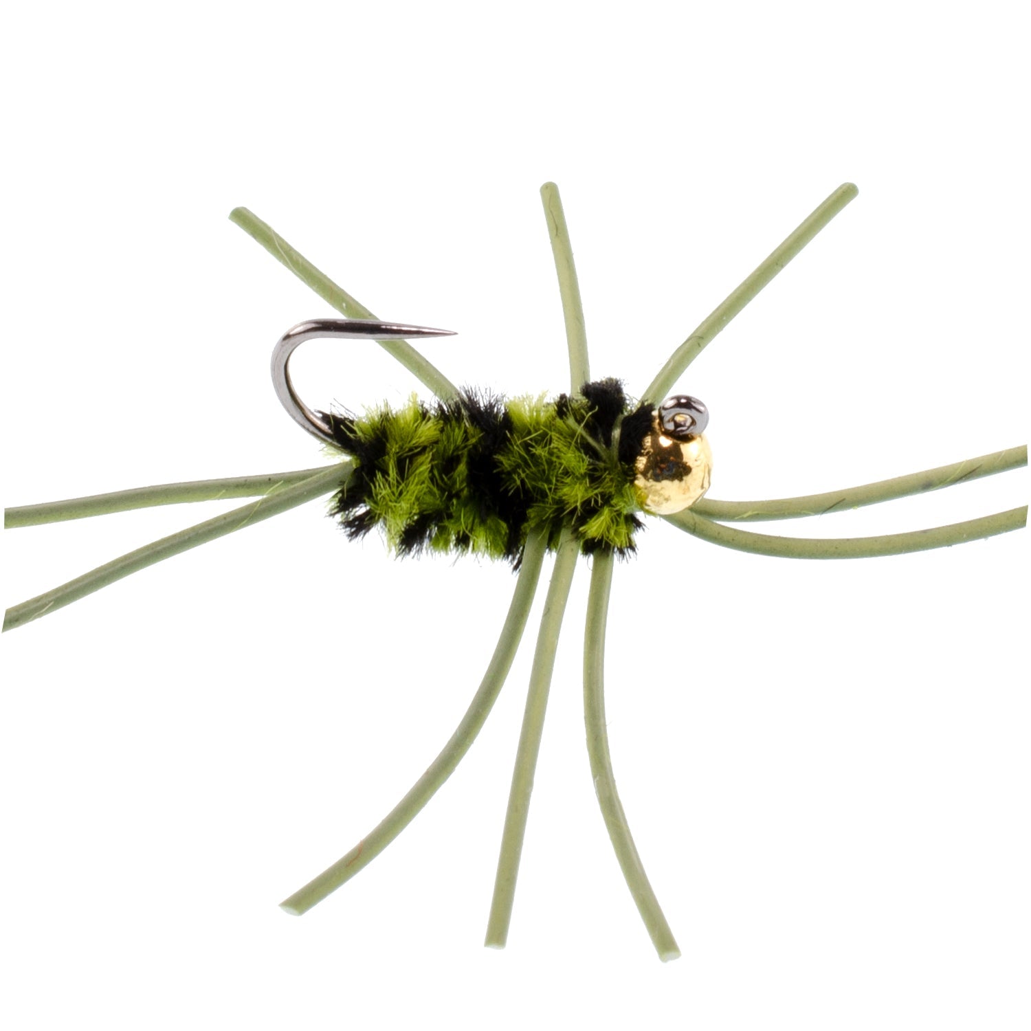 Pat's Rubber Legs Tungsten Jig Black/Olive Euro Nymphe 12 Fliegen Größe 10