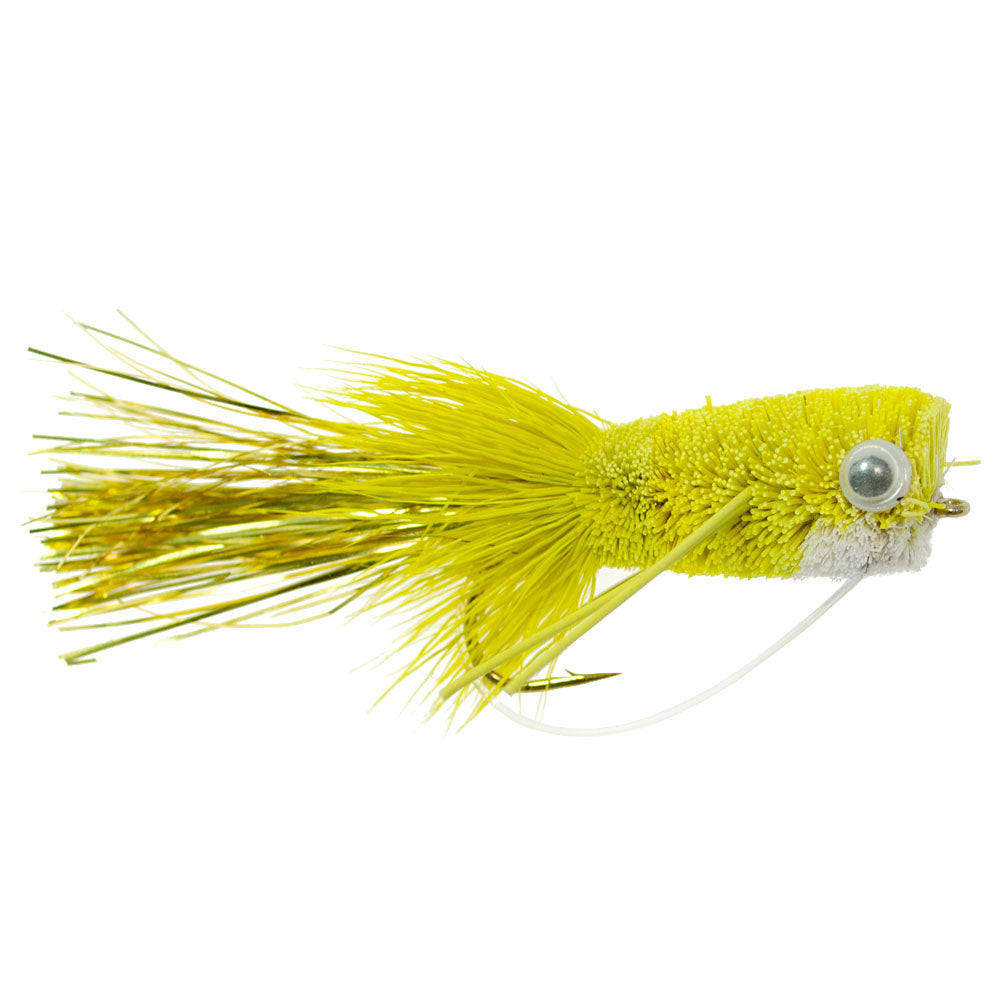 Flashtail Bass Popper 6 Fliegen Größe 8 - Gelbe Bassfliege Angelköder Wide Gape Basshaken mit Krautschutz